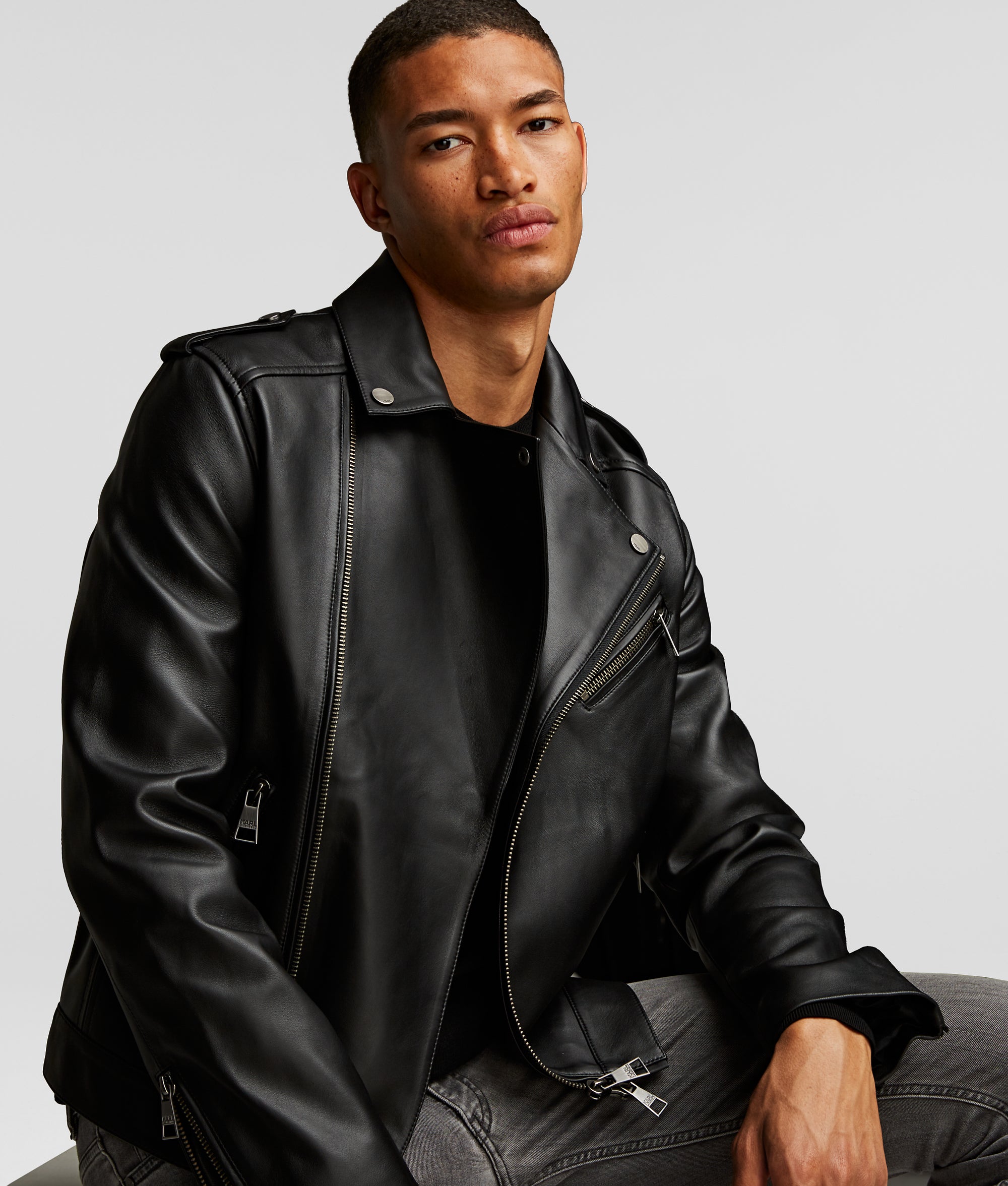 ジャケット・アウター Karl Lagerfeld Leather Riders Karl Lagerfeld Leather Biker Jacket | Black | FARFETCH ID