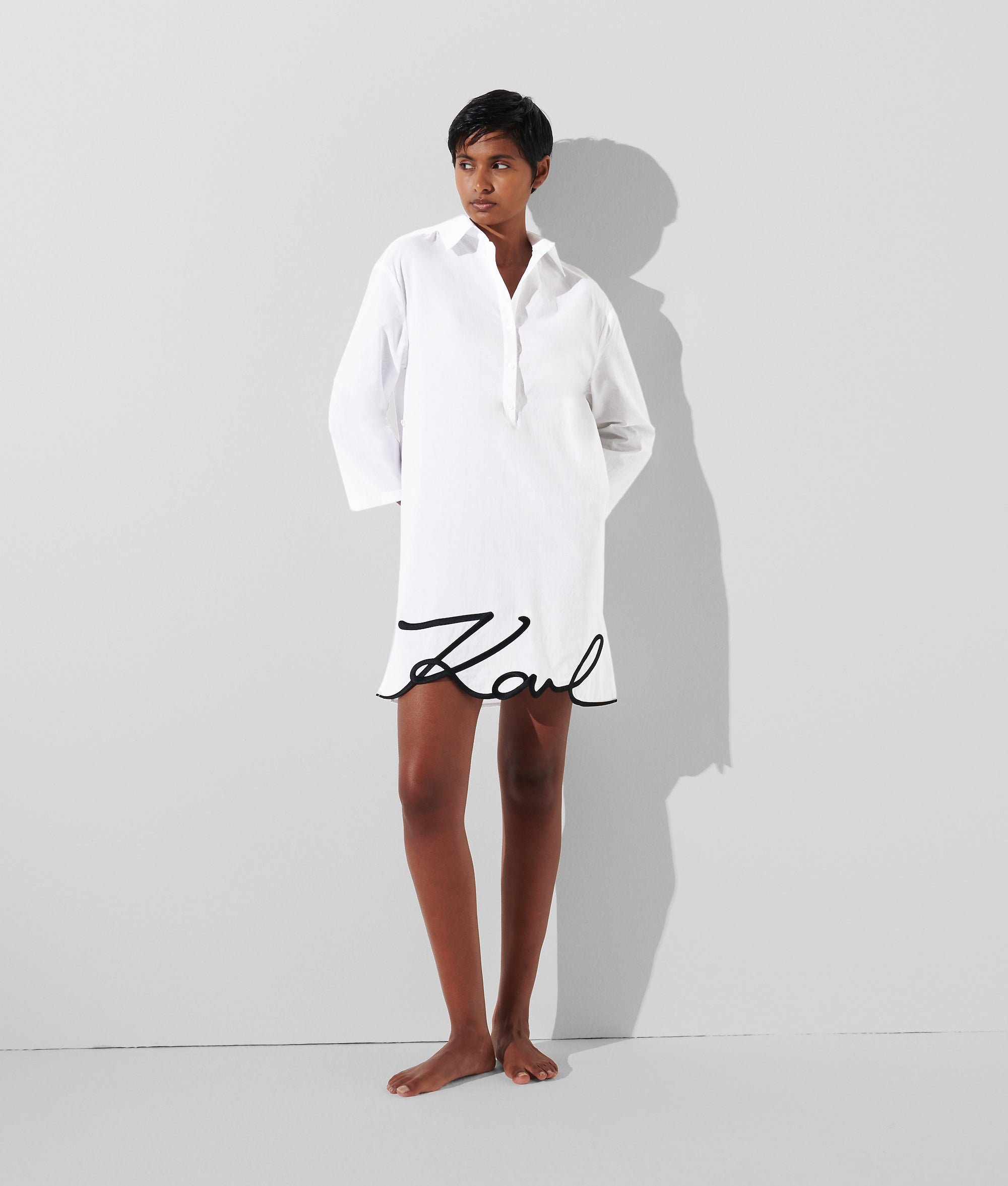 White Shirt Karl Lagerfeld Outfit SIGNATURE BEACH SHIRT DRESS