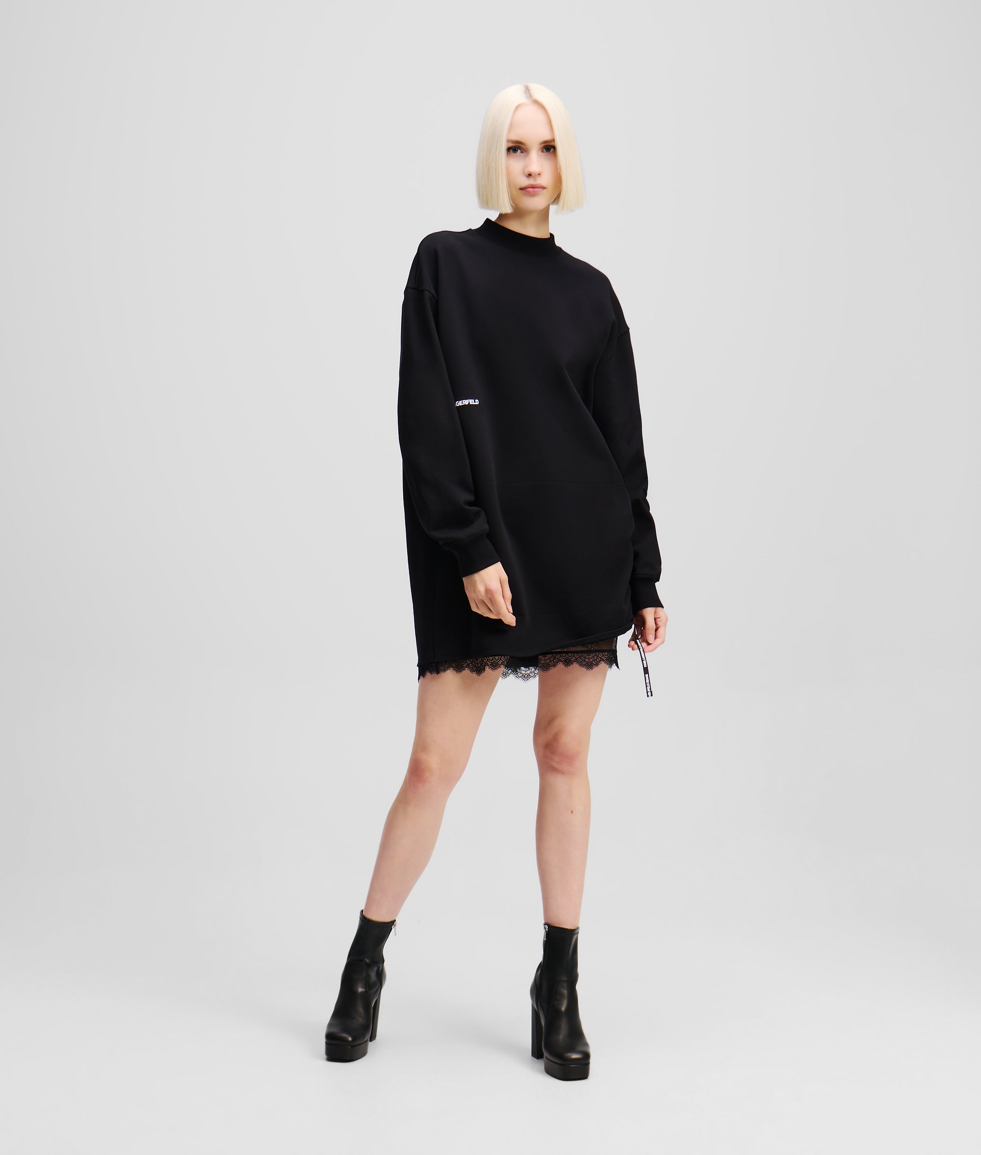 Lace detail sweat dress | Black | Women | KARL LAGERFELD | Page 1 Lace detail sweat dress | Black | Women | KARL LAGERFELD | Page 1
