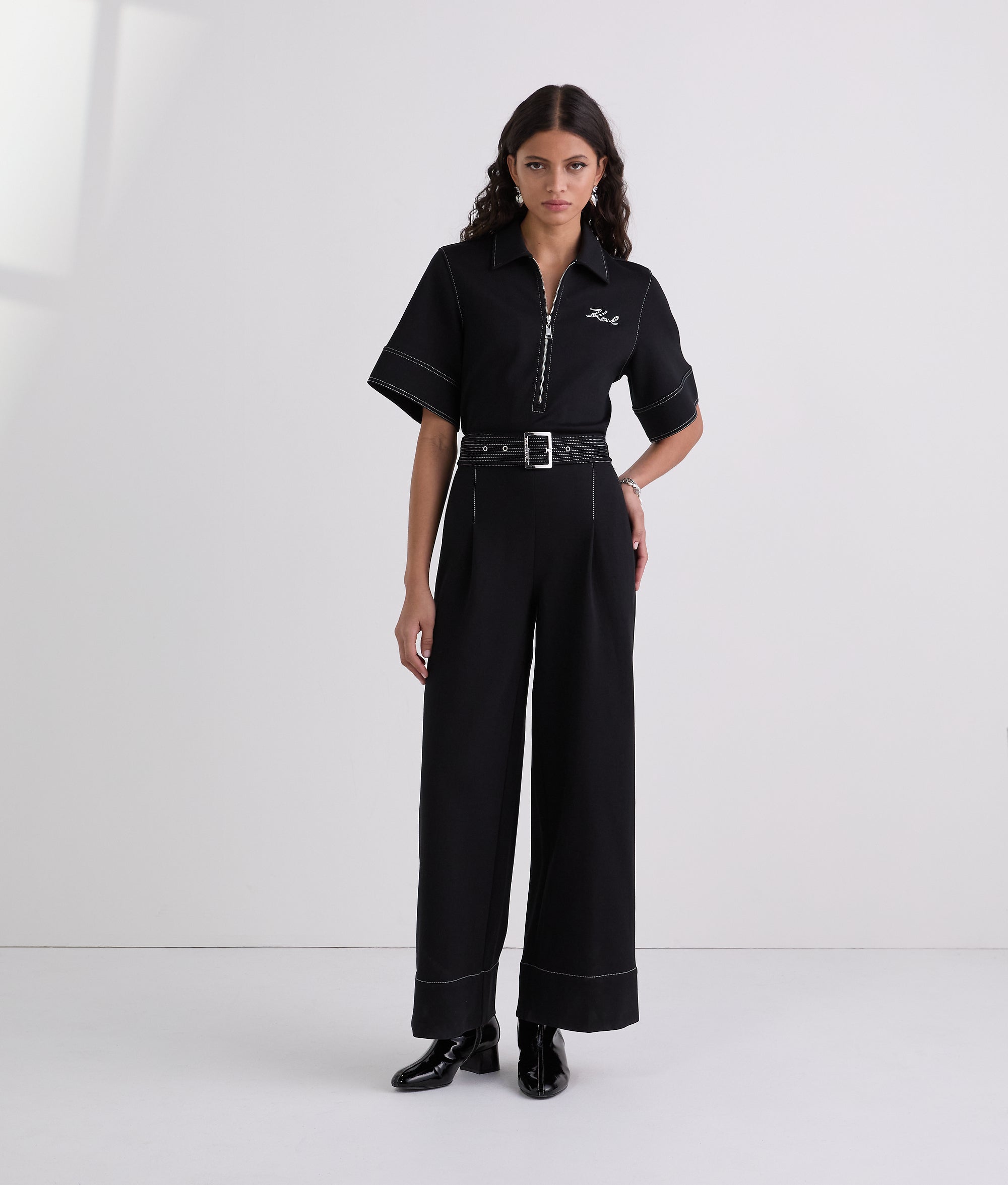 CONTRAST STITCH JUMPSUIT Black Women KARL LAGERFELD