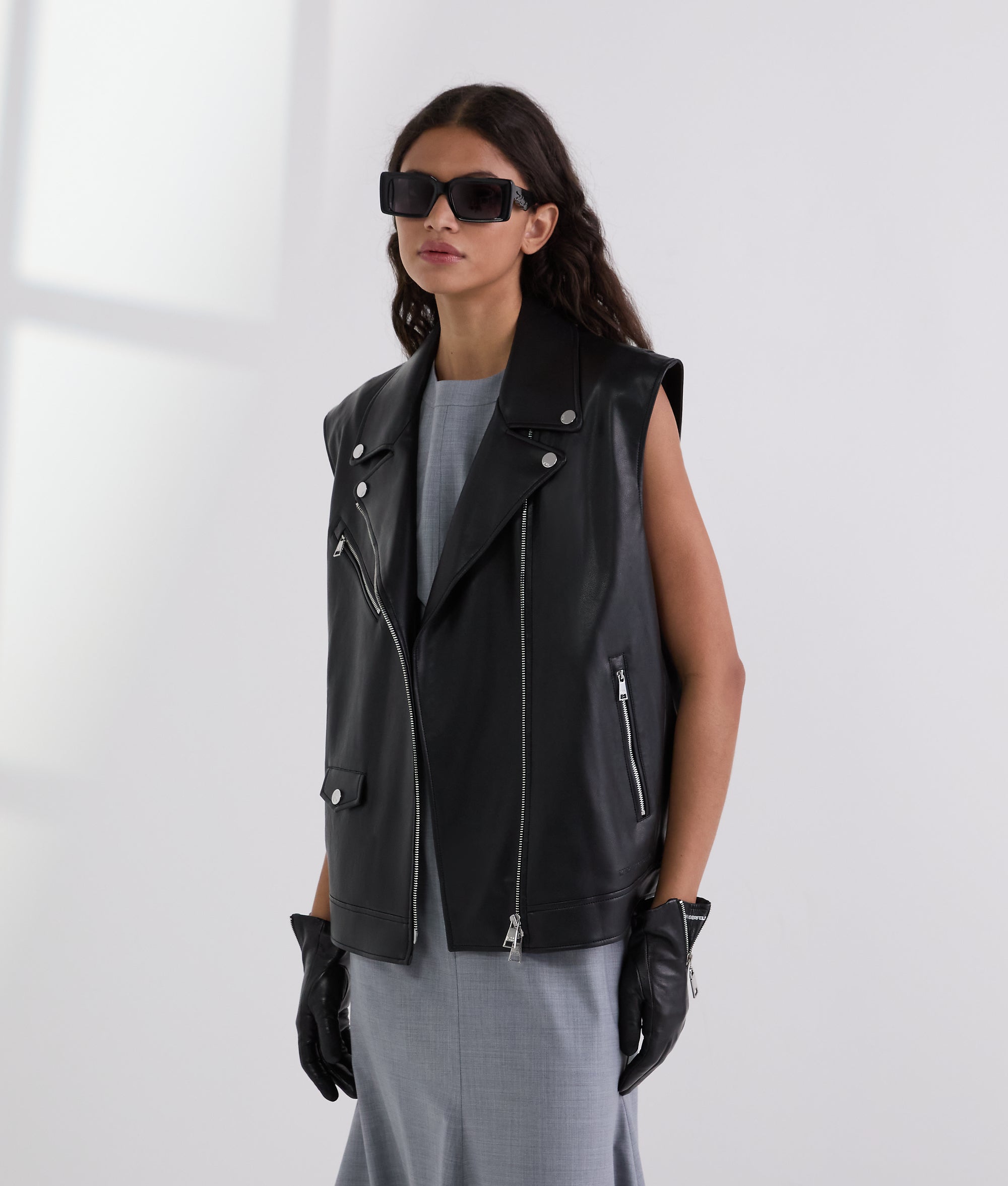 FAUX-LEATHER WAISTCOAT Black Women KARL LAGERFELD