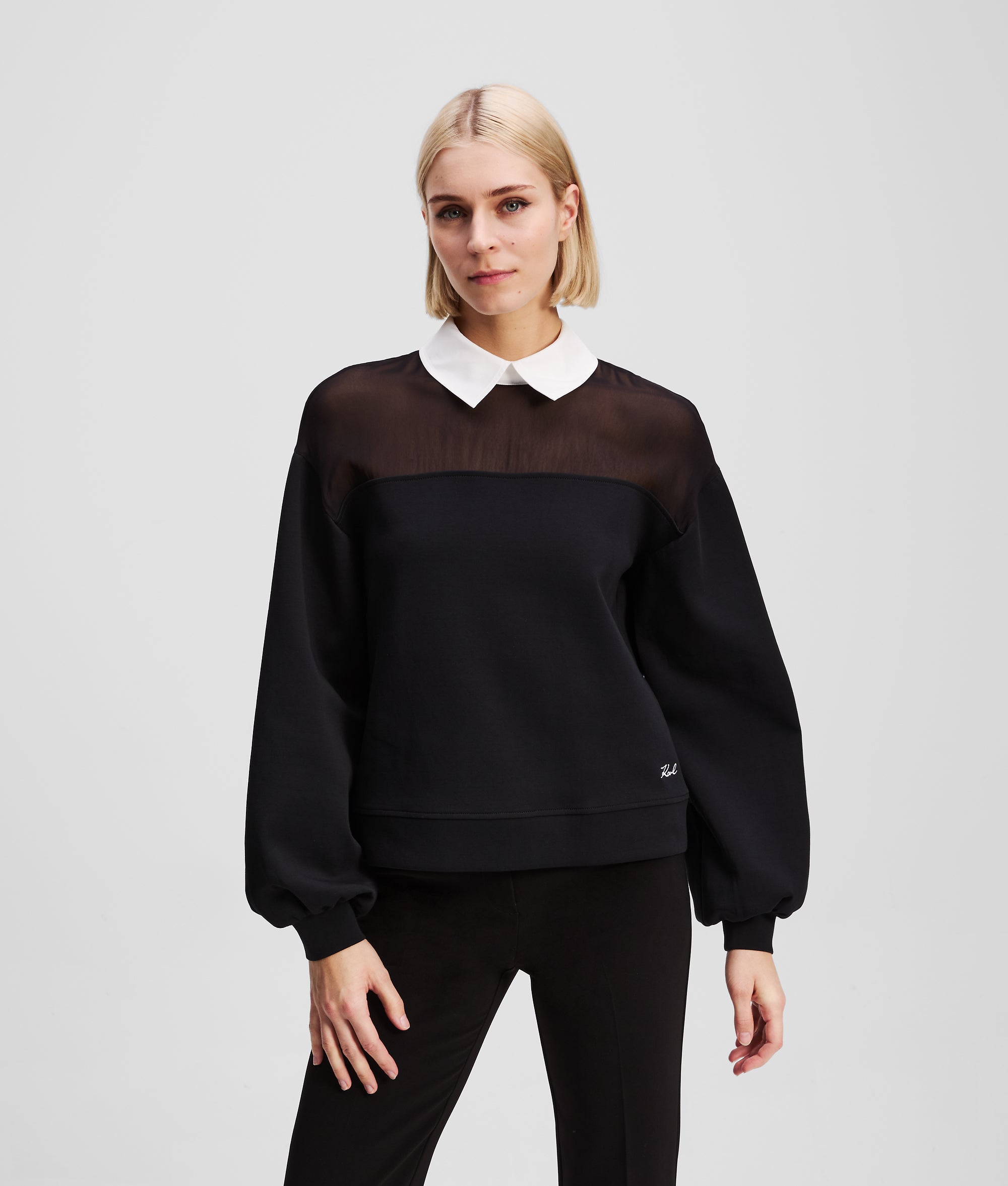 POPLIN COLLAR SWEATSHIRT Black Women KARL LAGERFELD