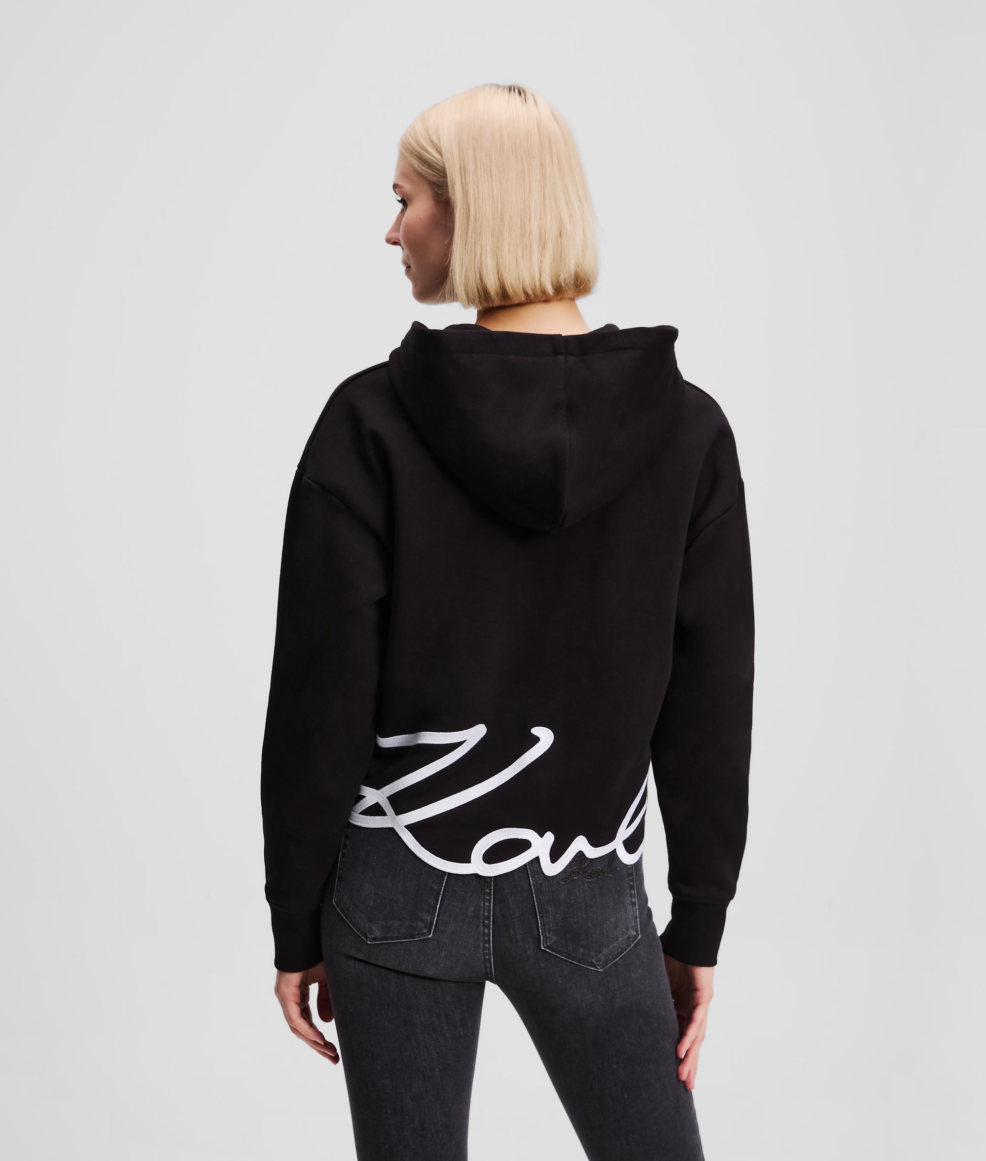 FELPA CON CAPPUCCIO E ZIP SIGNATURE Nero Donna KARL LAGERFELD