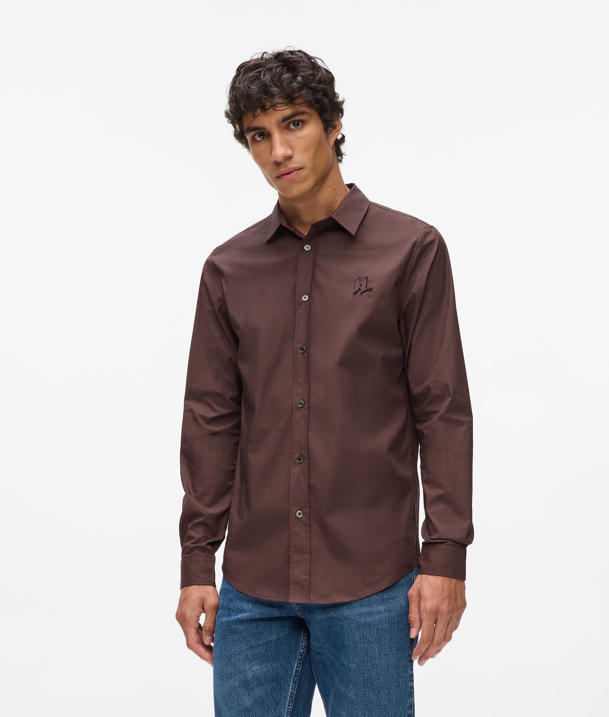 Karl Lagerfeld - Monogram Shirt, Man, Brown, Size: Xs Karl Lagerfeld - Monogram Shirt, Man, Brown, Size: Xs