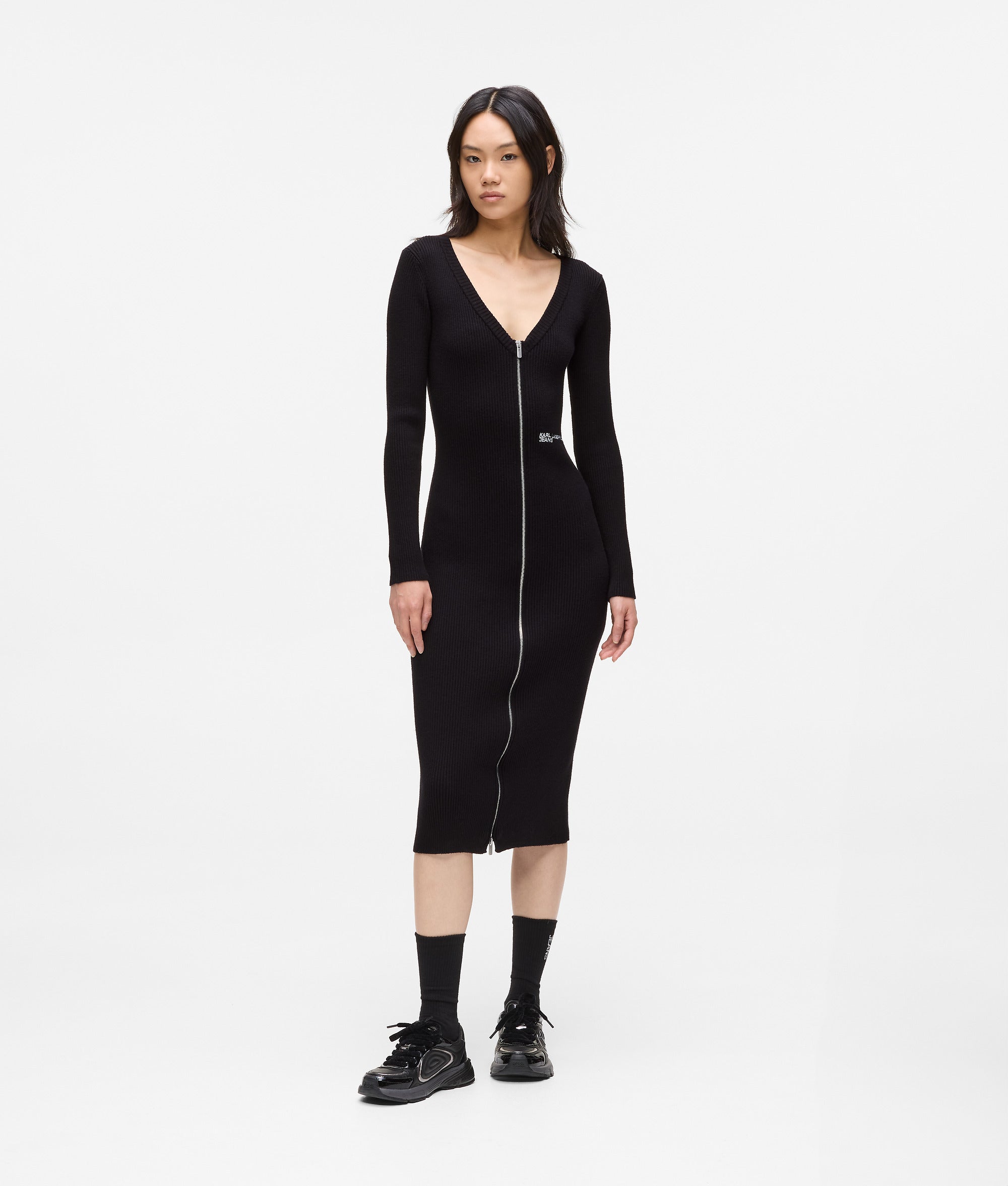 Zip-front knit dress | Black | Women | KARL LAGERFELD | Page 1 Zip-front knit dress | Black | Women | KARL LAGERFELD | Page 1