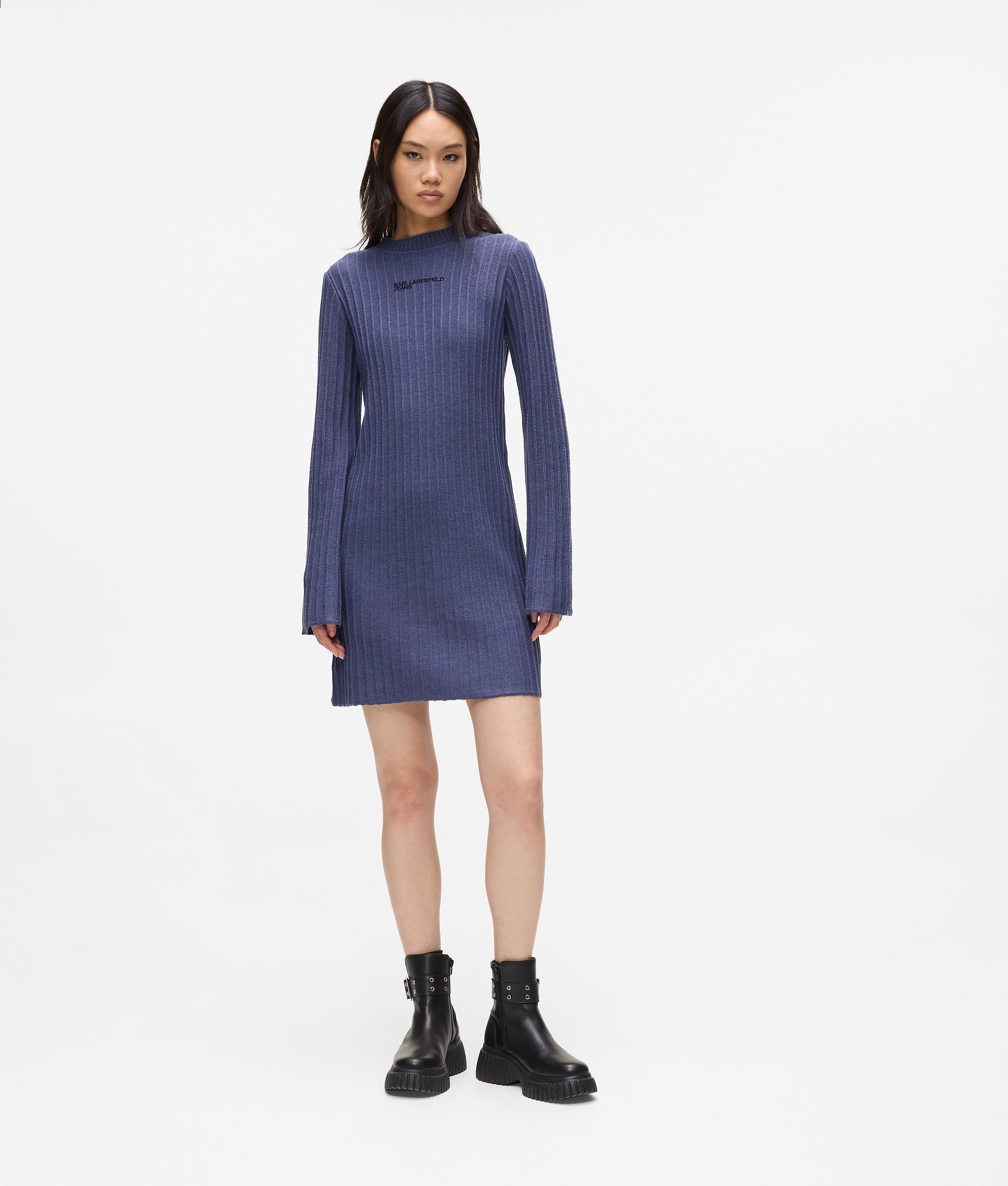 Pleated knit dress | Skipper Blue | Women | KARL LAGERFELD | Page 1 Pleated knit dress | Skipper Blue | Women | KARL LAGERFELD | Page 1