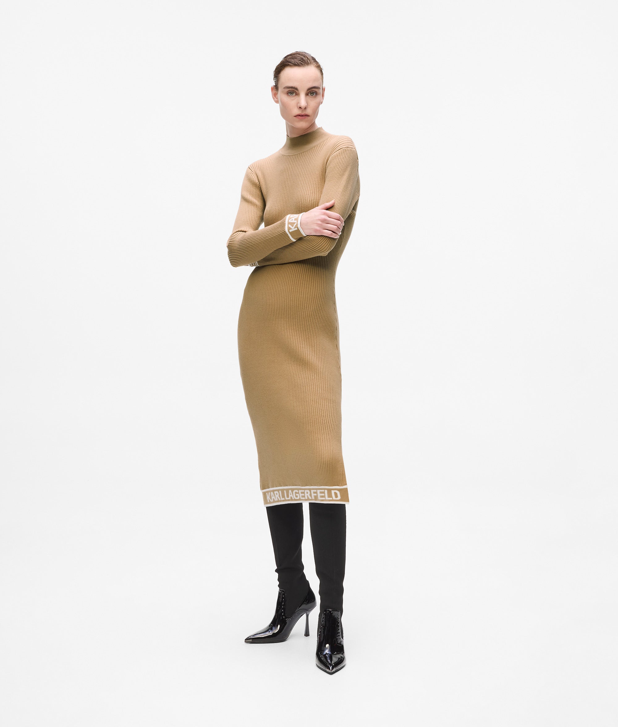 Logo knit dress | Nougat | Women | KARL LAGERFELD | Page 1 Logo knit dress | Nougat | Women | KARL LAGERFELD | Page 1
