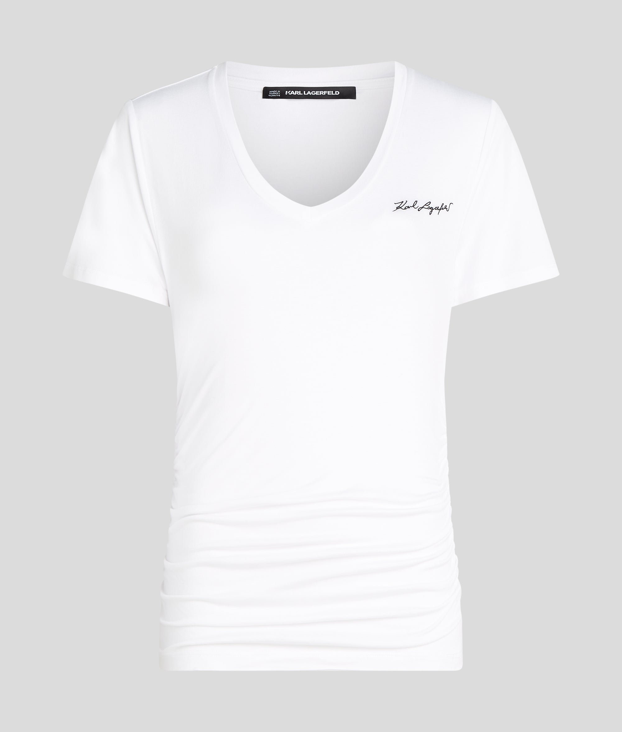 SIGNATURE Vネック ルーシュ Tシャツ | ホワイト | レディース