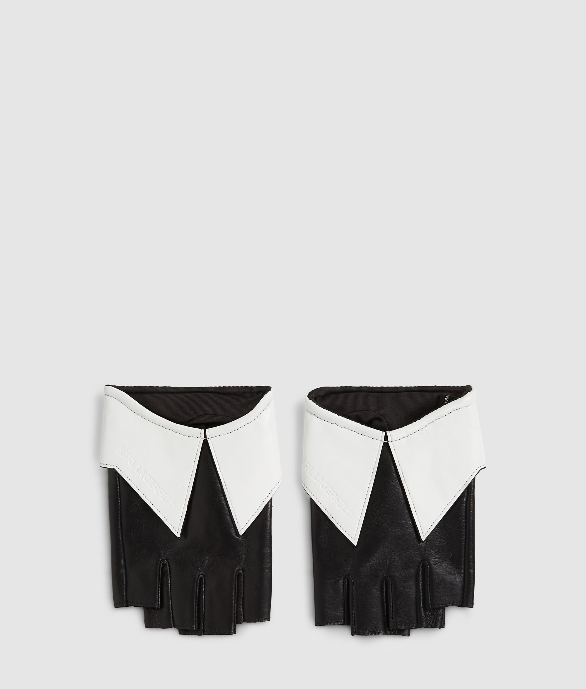 Fingerlose Handschuhe mit Kragendetail | Schwarz/Weiss | Damen