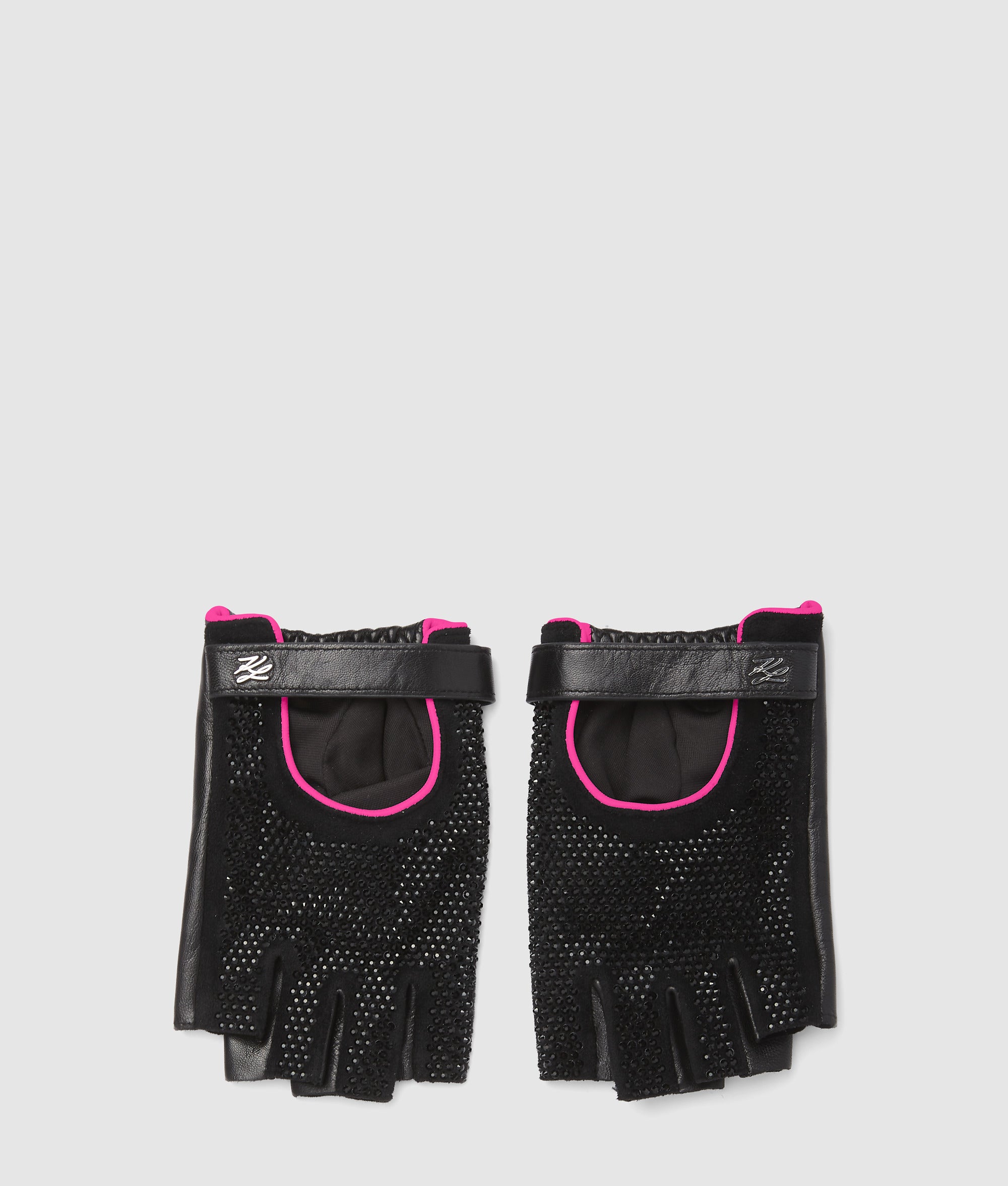Exklusive fingerlose K/Autograph-Handschuhe mit Strass | Schwarze Verzierung | Damen