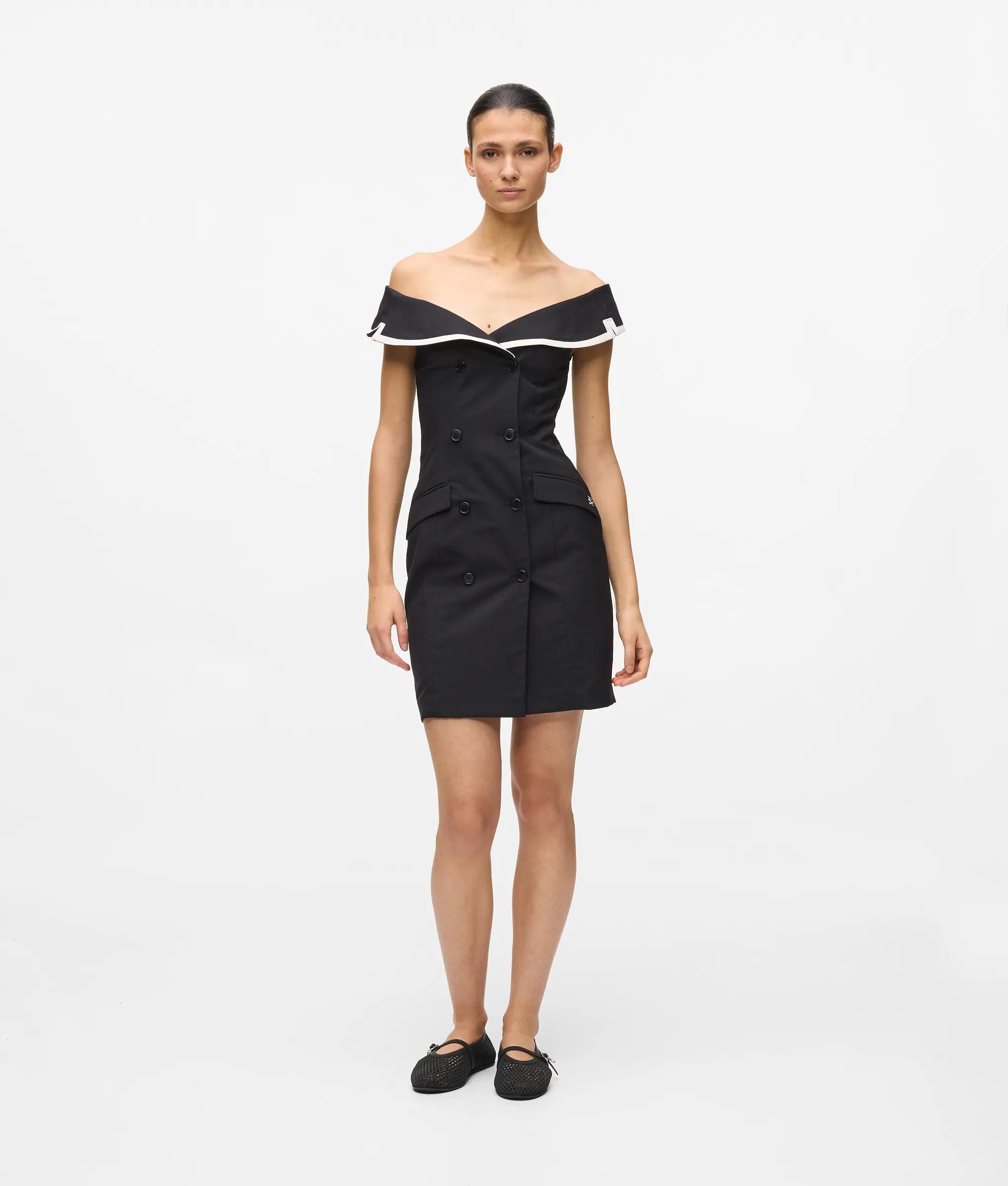Off shoulder blazer dress | Black/White | Women