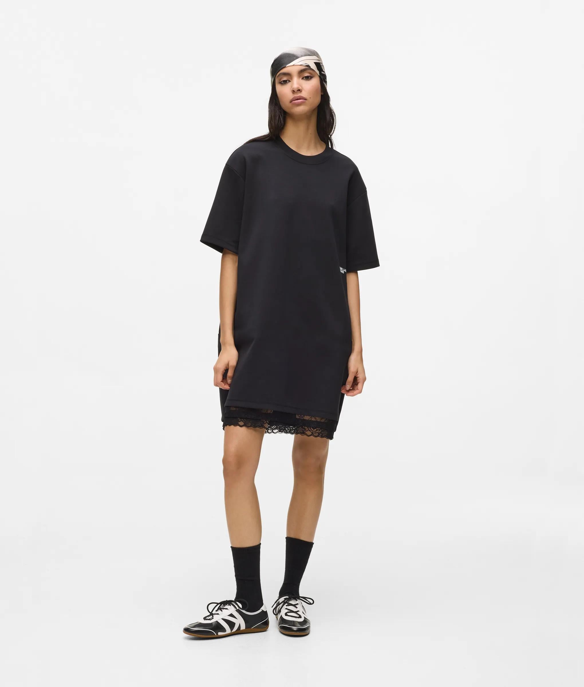 Lace hem relaxed T-shirt dress | Black | Women