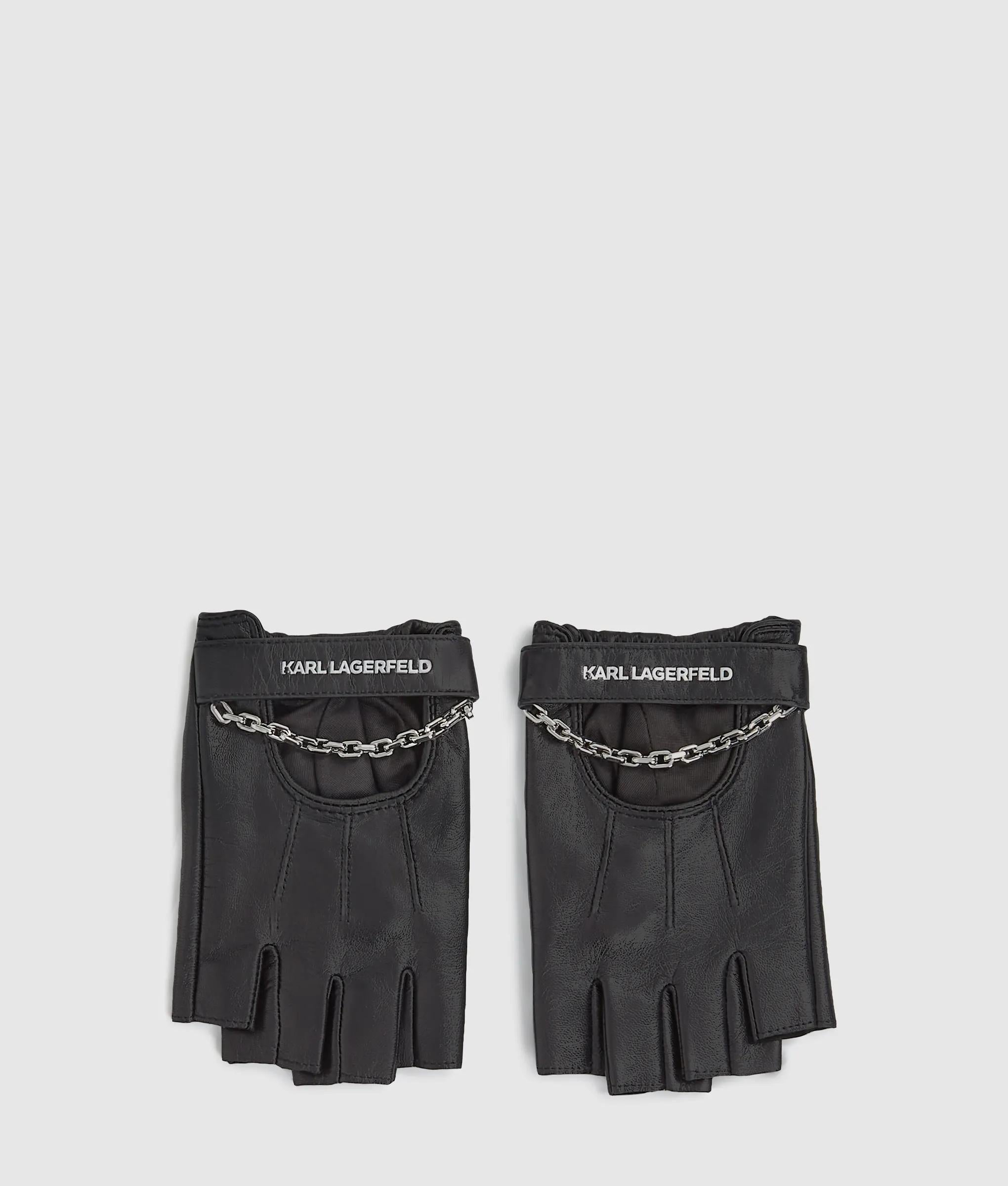 Fingerlose Handschuhe mit Kettendetail | Schwarz-Nickel | Damen