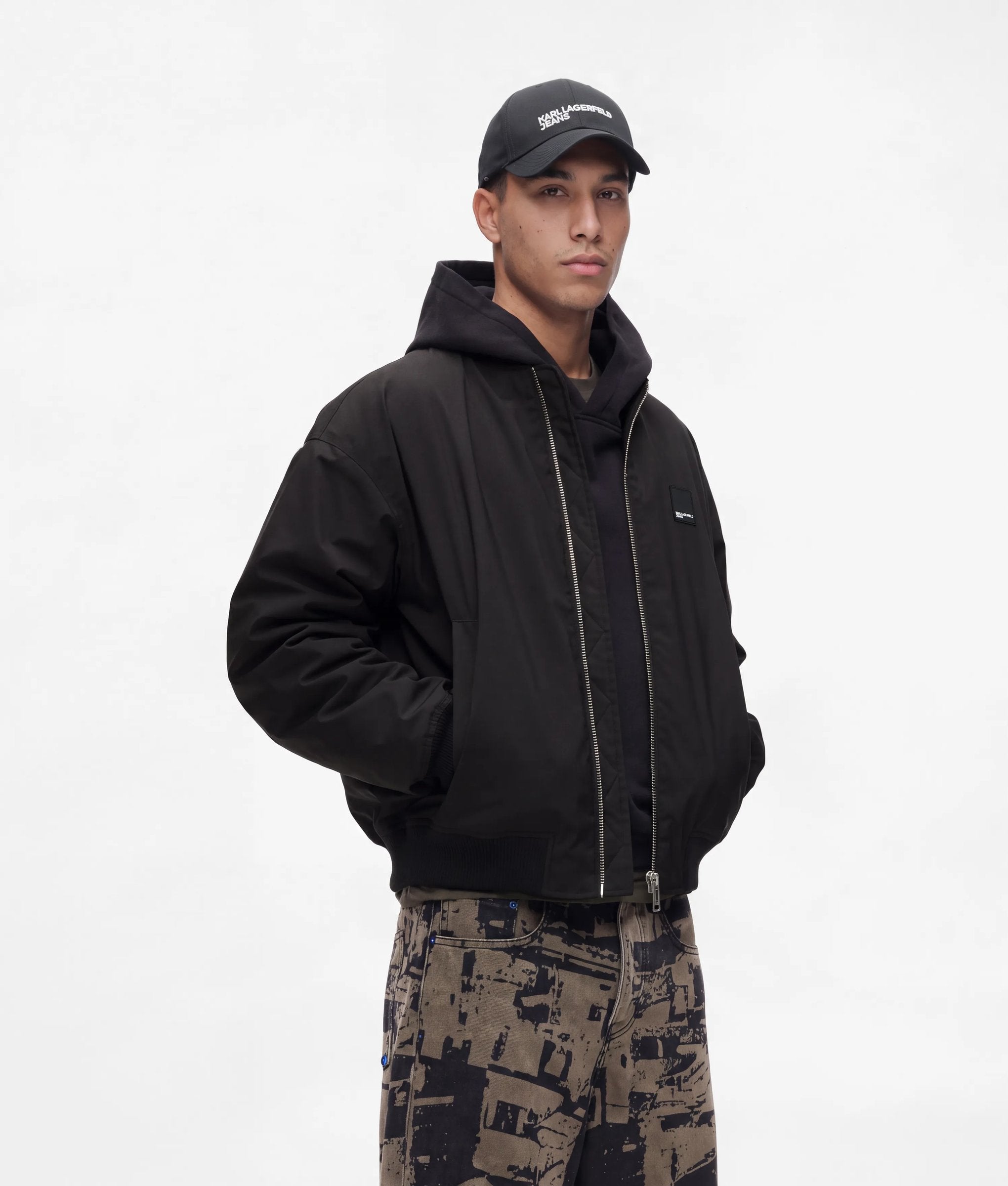 Zip-up bomber jacket | Black | Men | KARL LAGERFELD US