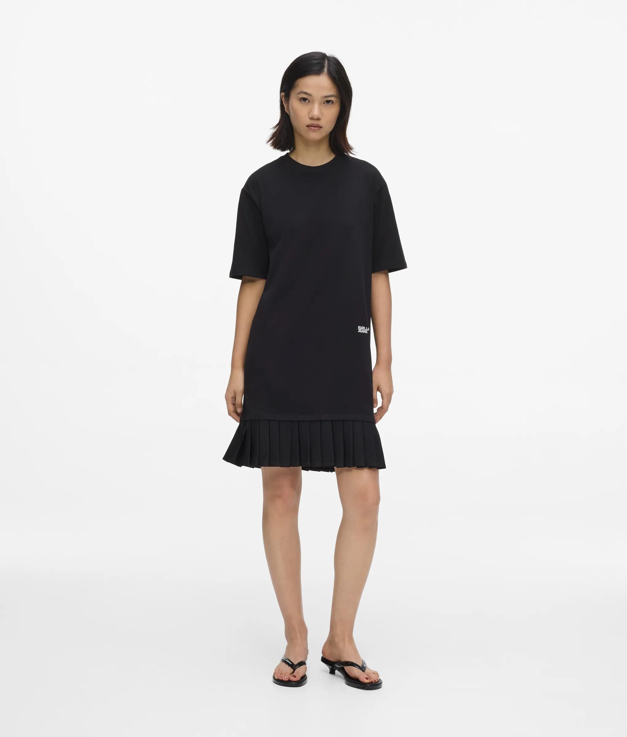 Pleated hem T-shirt dress | Black | Women