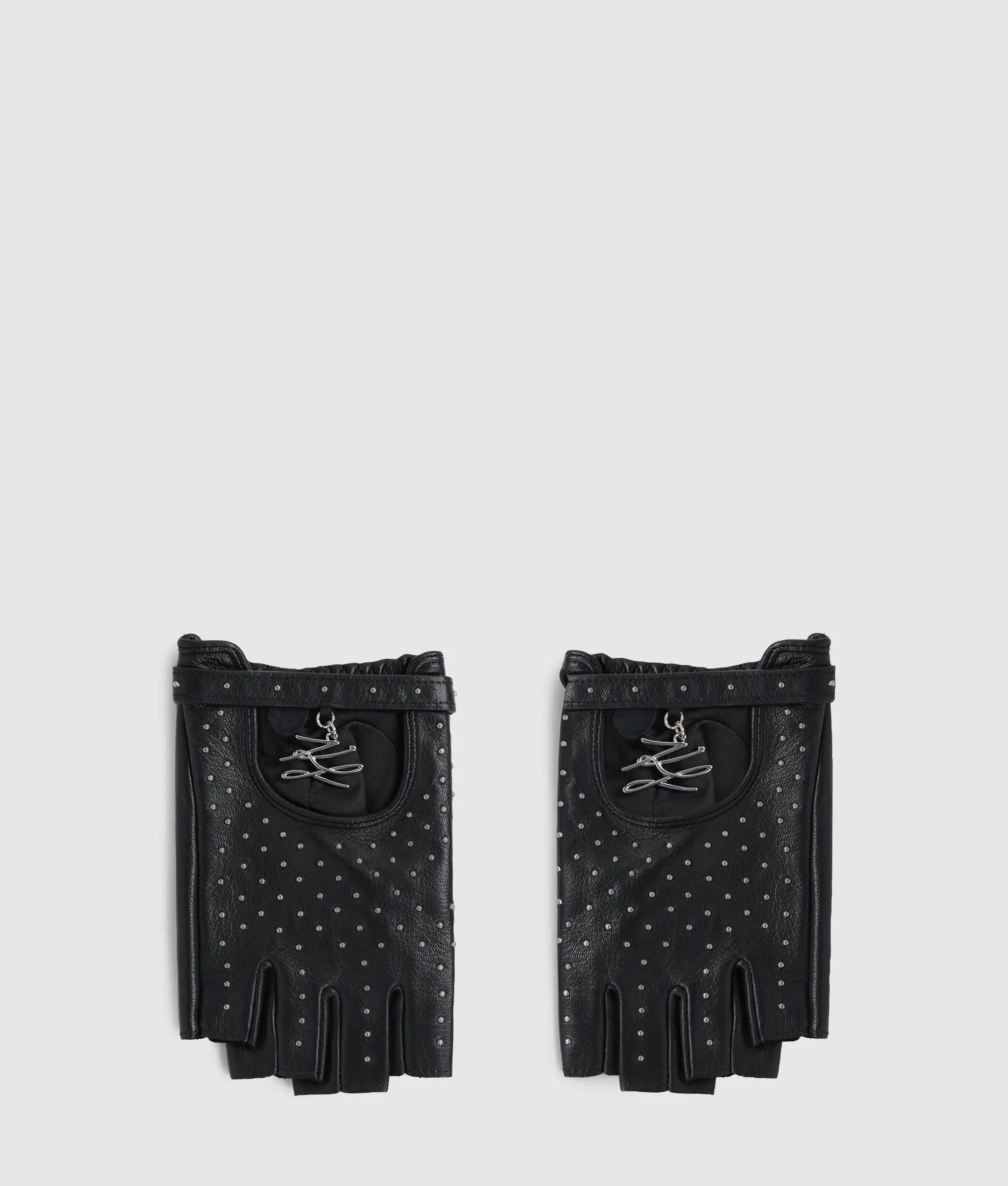 fingerlose handschuhe leder nieten K/Autograph Fingerlose Handschuhe mit Nieten | Schwarz | Damen | KARL LAGERFELD