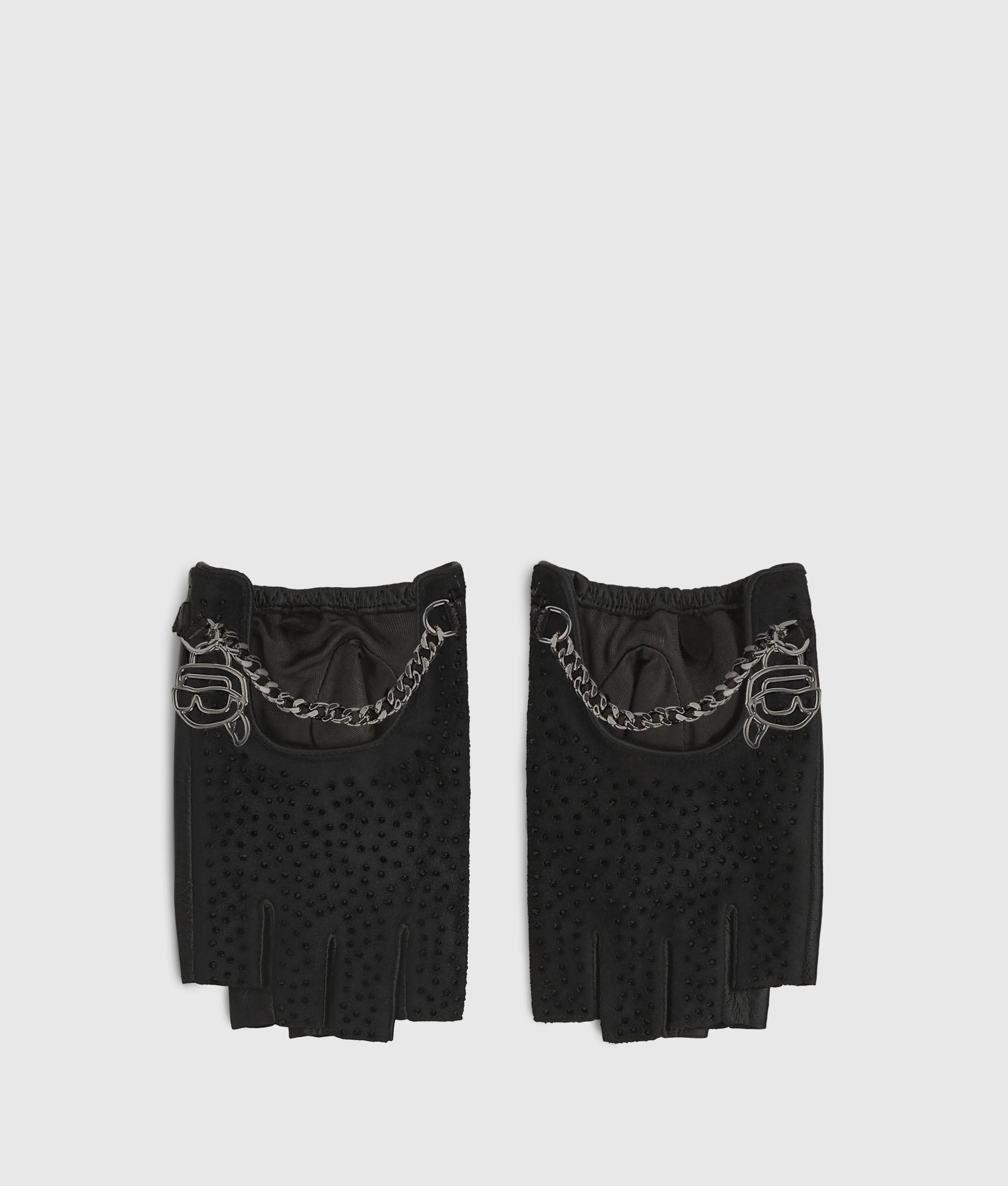 Ikon-Fingerlose Handschuhe mit Strasssteinen | Silberne Verzierung | Damen