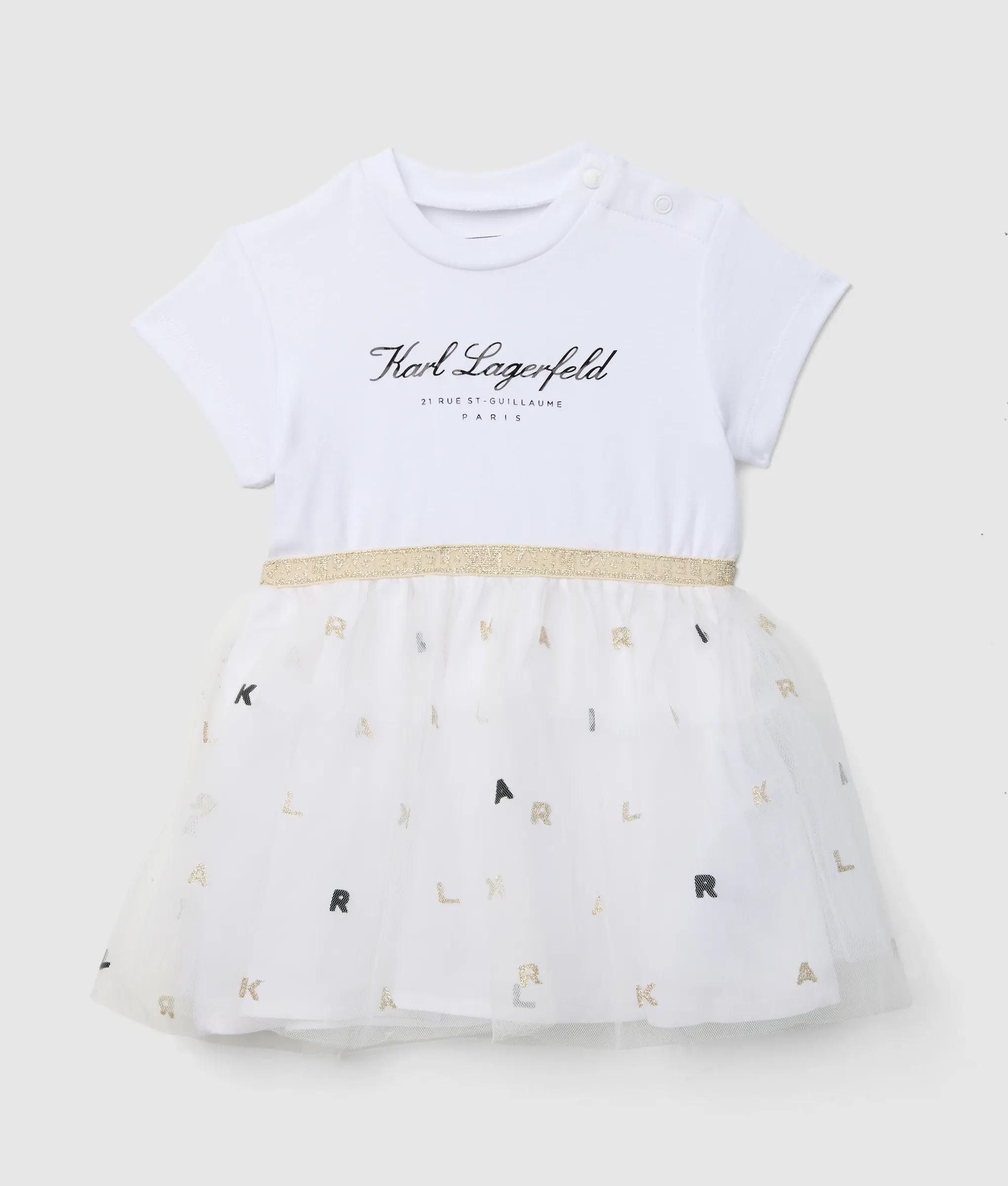 Karl LAGERFELD-Baby Girls White Logo Tulle Dress Karl LAGERFELD-Baby Girls White Logo Tulle Dress
