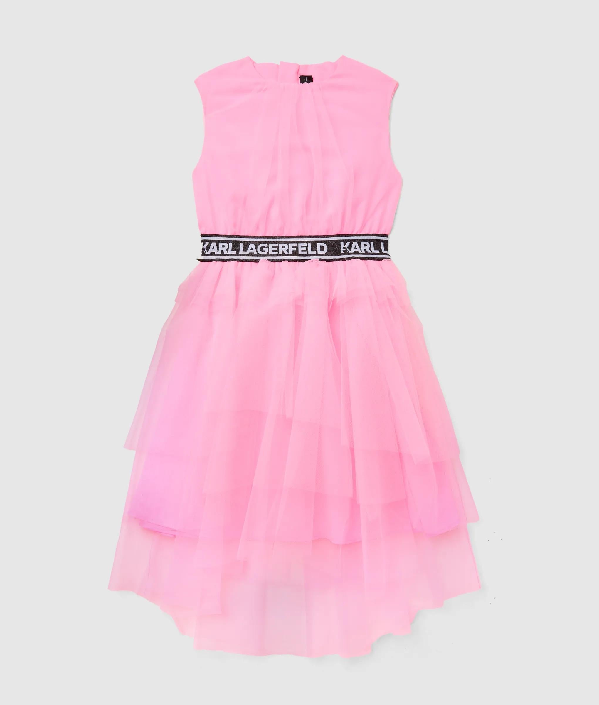Karl LAGERFELD-Girls Pink Logo Tulle Dress