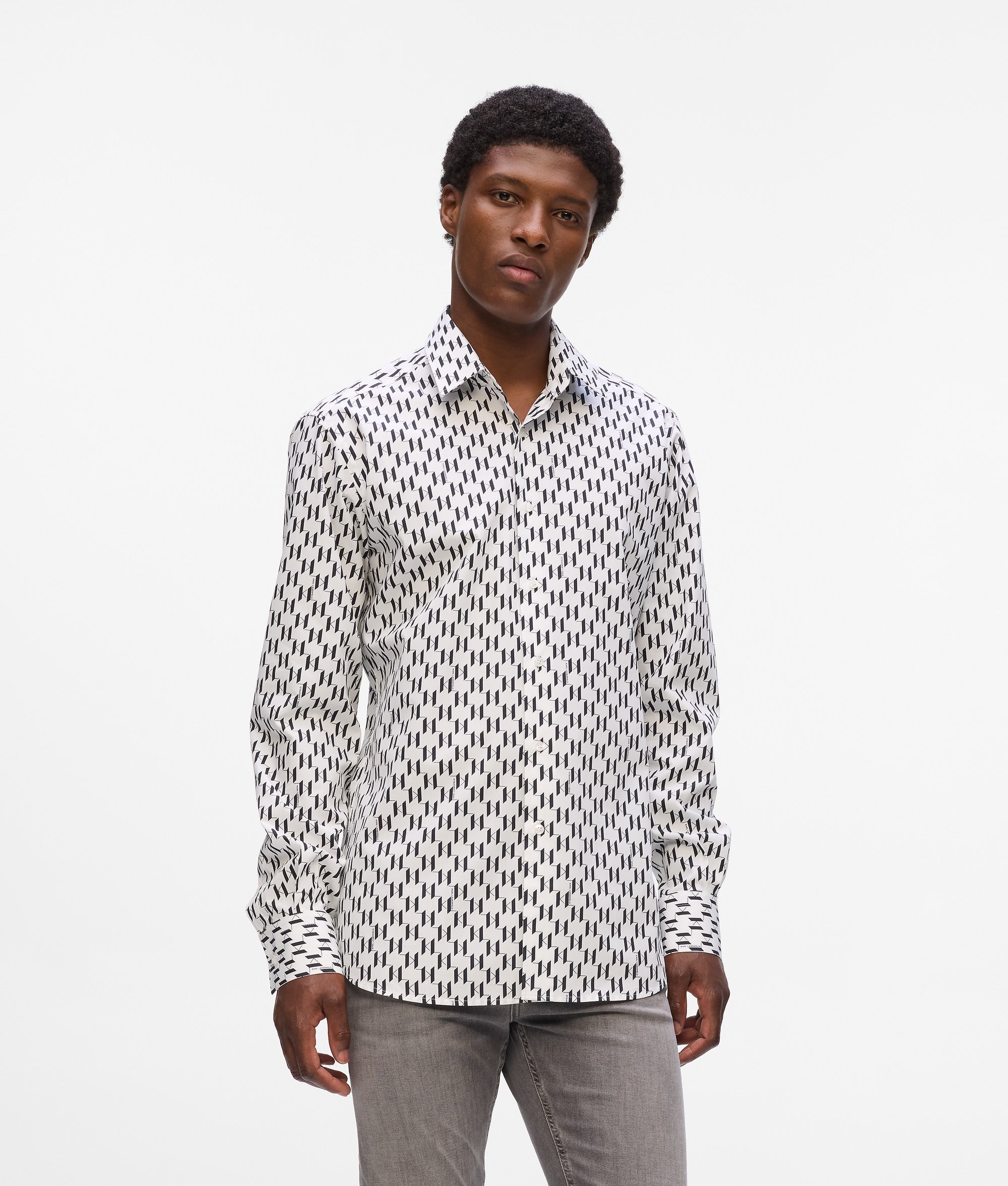 Karl Lagerfeld - Monogram Shirt, Man, White, Size: 15 3/4 Karl Lagerfeld - Monogram Shirt, Man, White, Size: 15 3/4