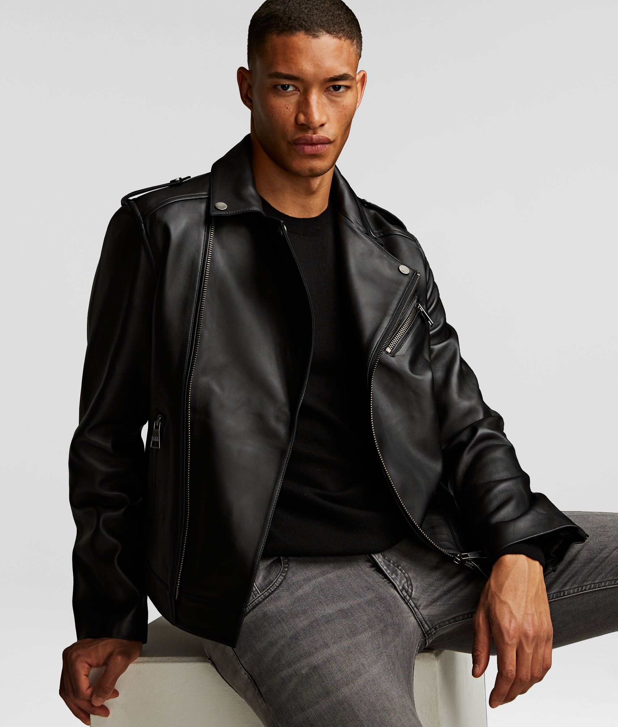 ジャケット・アウター Karl Lagerfeld Leather Riders LEATHER BIKER JACKET | Black | Men | KARL LAGERFELD
