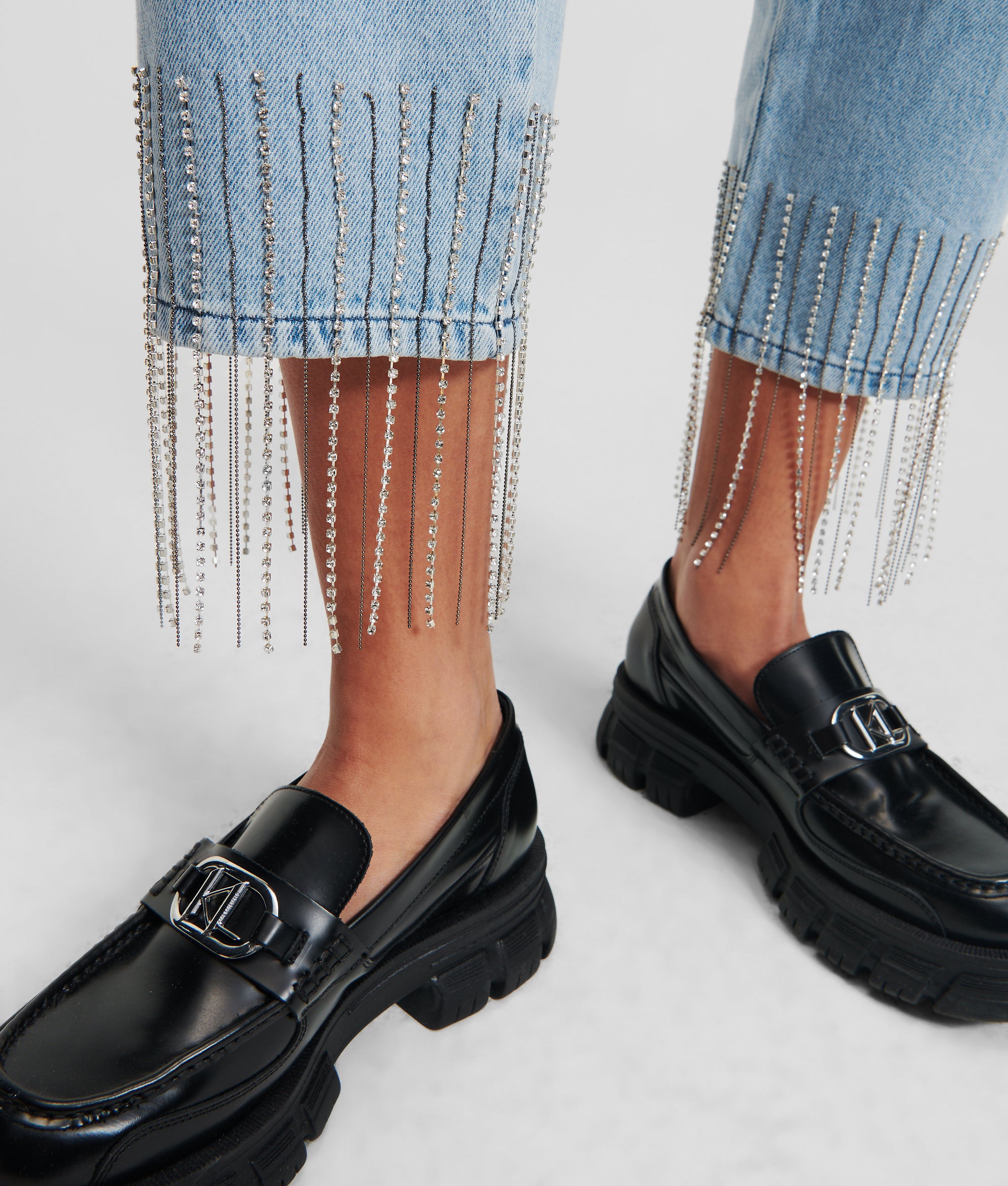RHINESTONE FRINGED JEANS | Light Blue Denim | Women | KARL