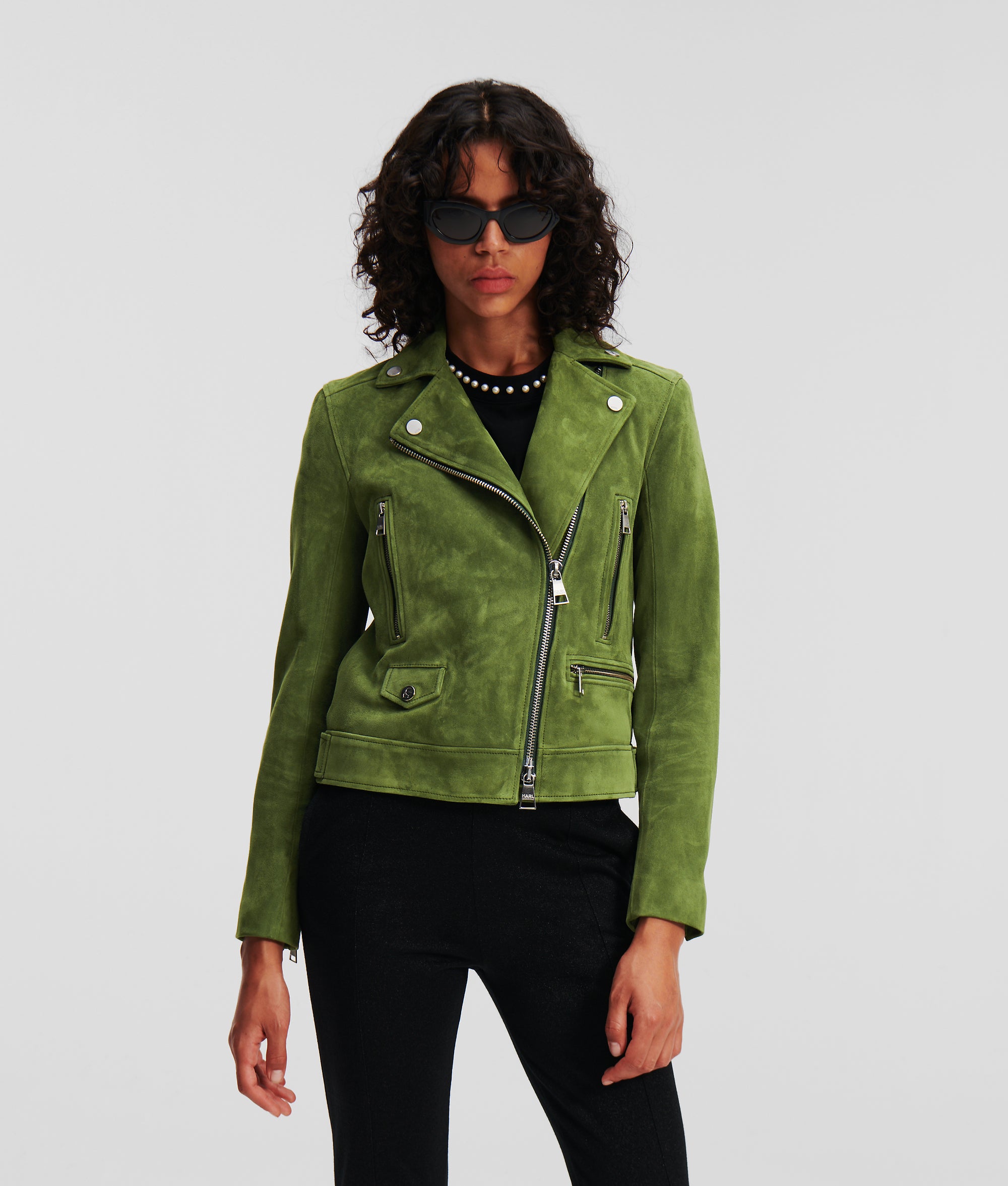 ジャケット KARL LAGERFELD Women Jackets 236W1906476 Green SUEDE BIKER JACKET | PESTO GREEN | Women | KARL LAGERFELD