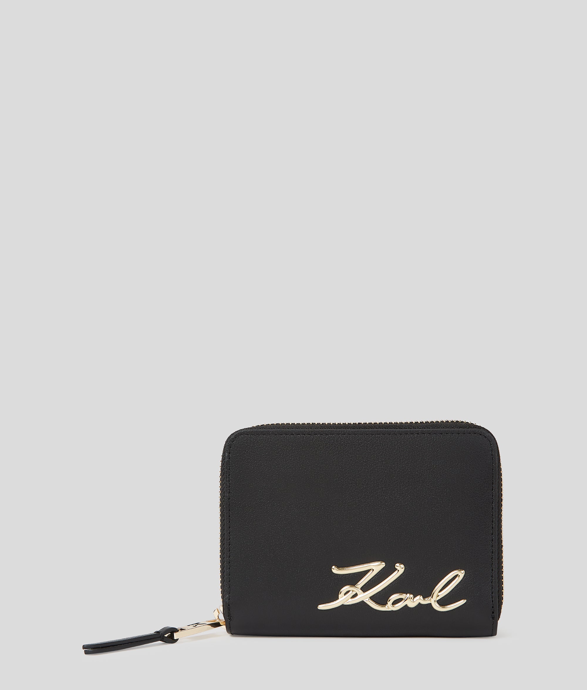 KARL LAGERFELD Kシグネチャー ミディアム ジップ ウォレット K/SIGNATURE ミディアム ジップウォレット | ブラック/ゴールド