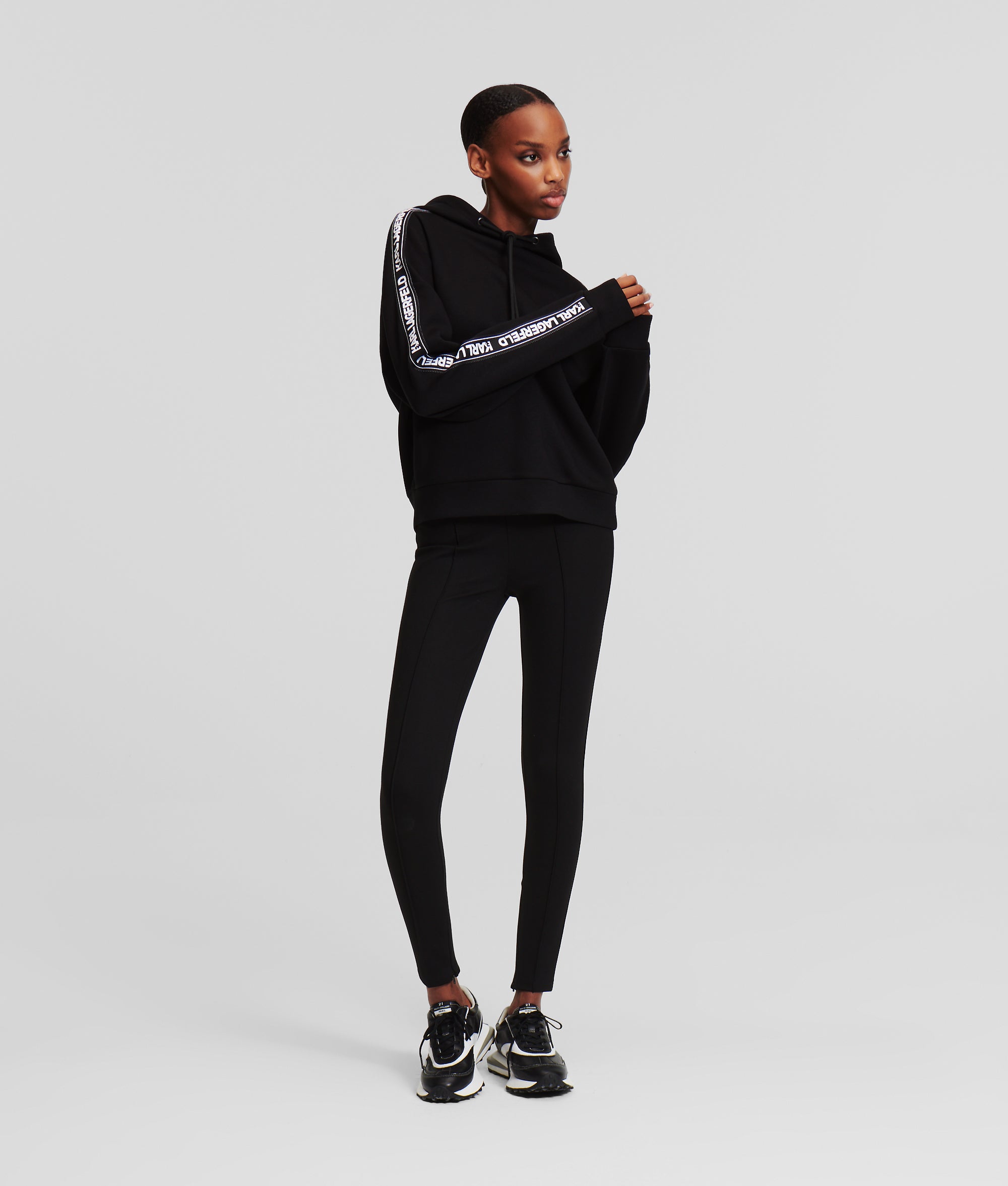 LOGO TAPE HOODIE | Black | Women | KARL LAGERFELD