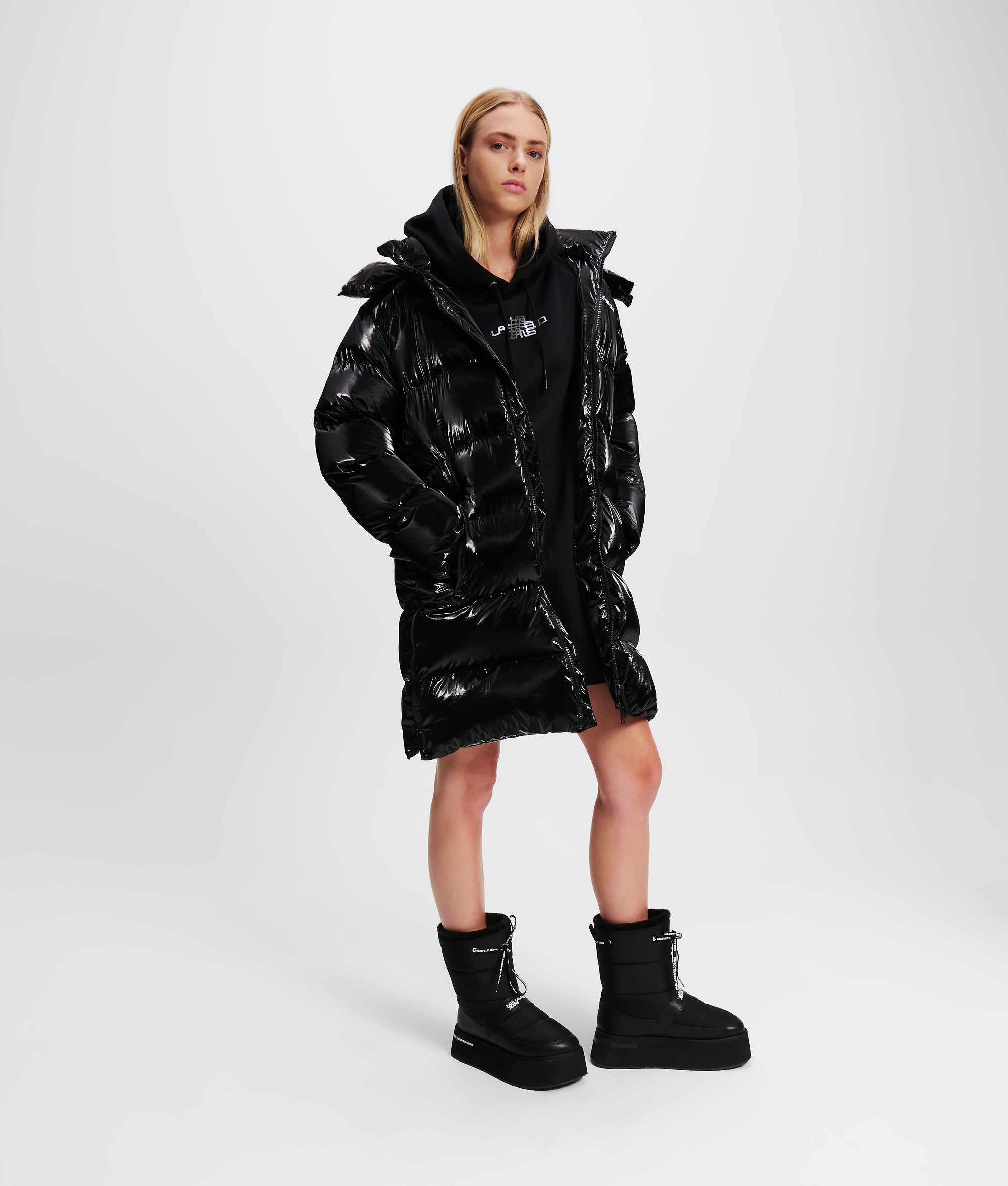 Karl Lagerfeld Paris シャーリング ジップワンピース 関送無料 Karl Lagerfeld Paris シャーリング ジップワンピース 関送無料