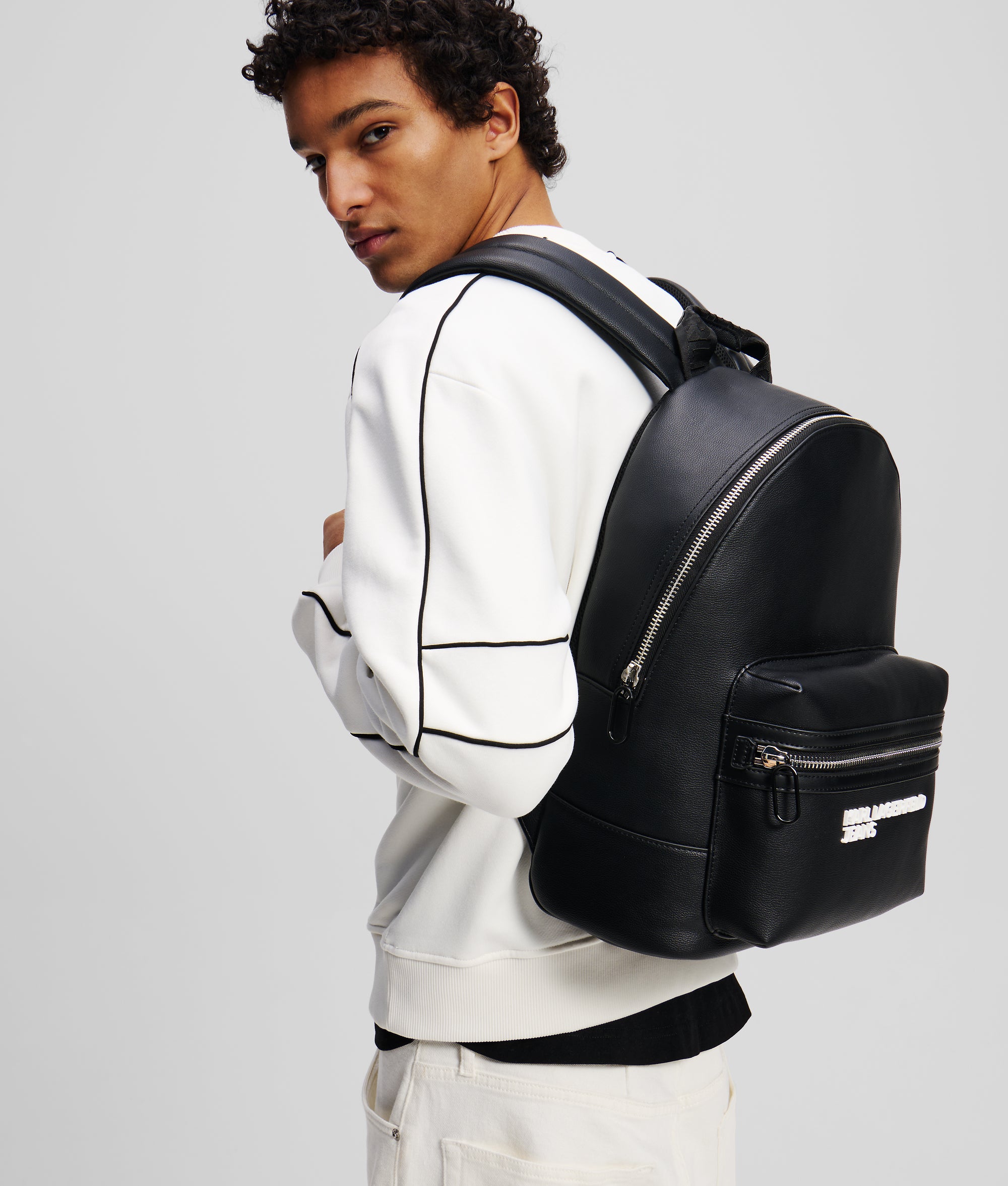 black faux leather backpack mens Faux-leather backpack | Black | Men | KARL LAGERFELD
