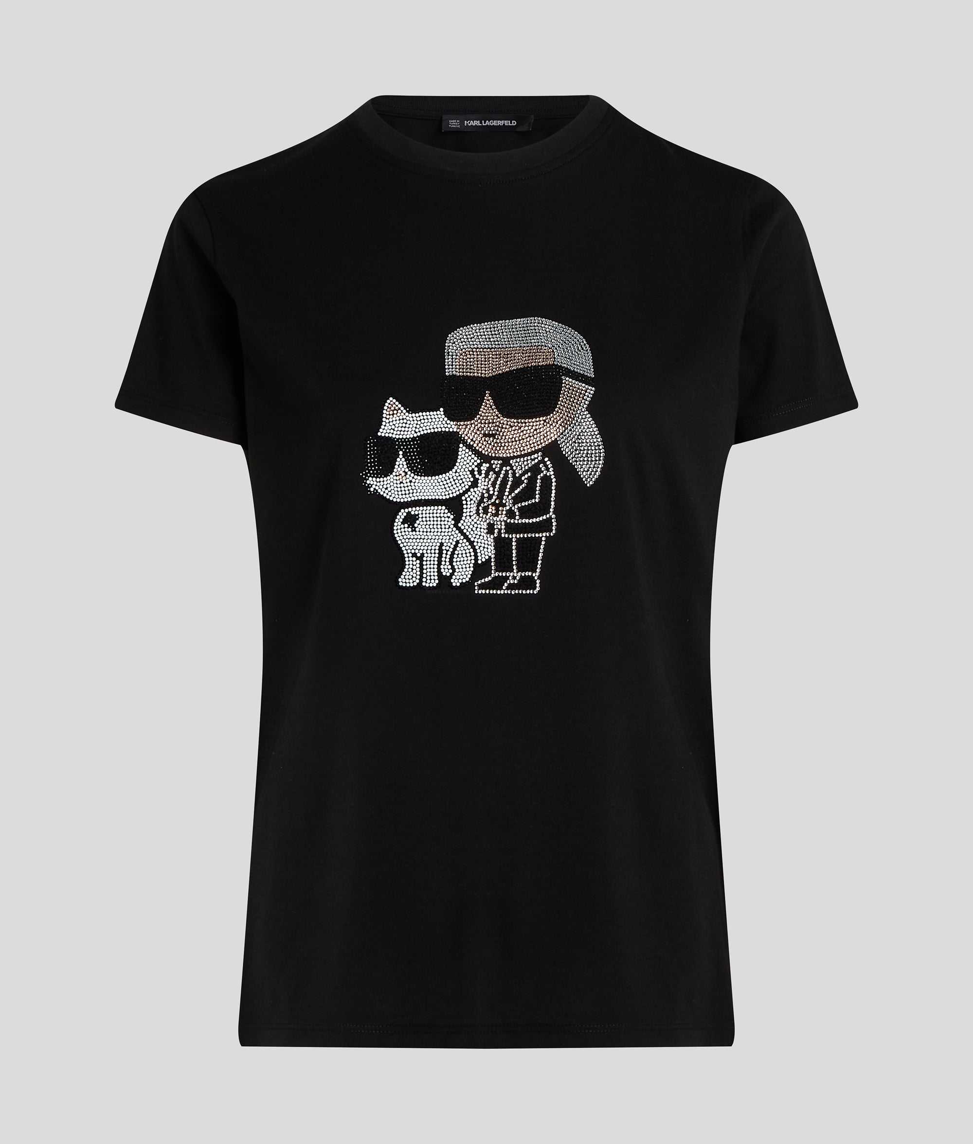 ♡KJ♡ IKON KARL & CHOUPETTE RHINESTONE T-SHIRT | Black | Women
