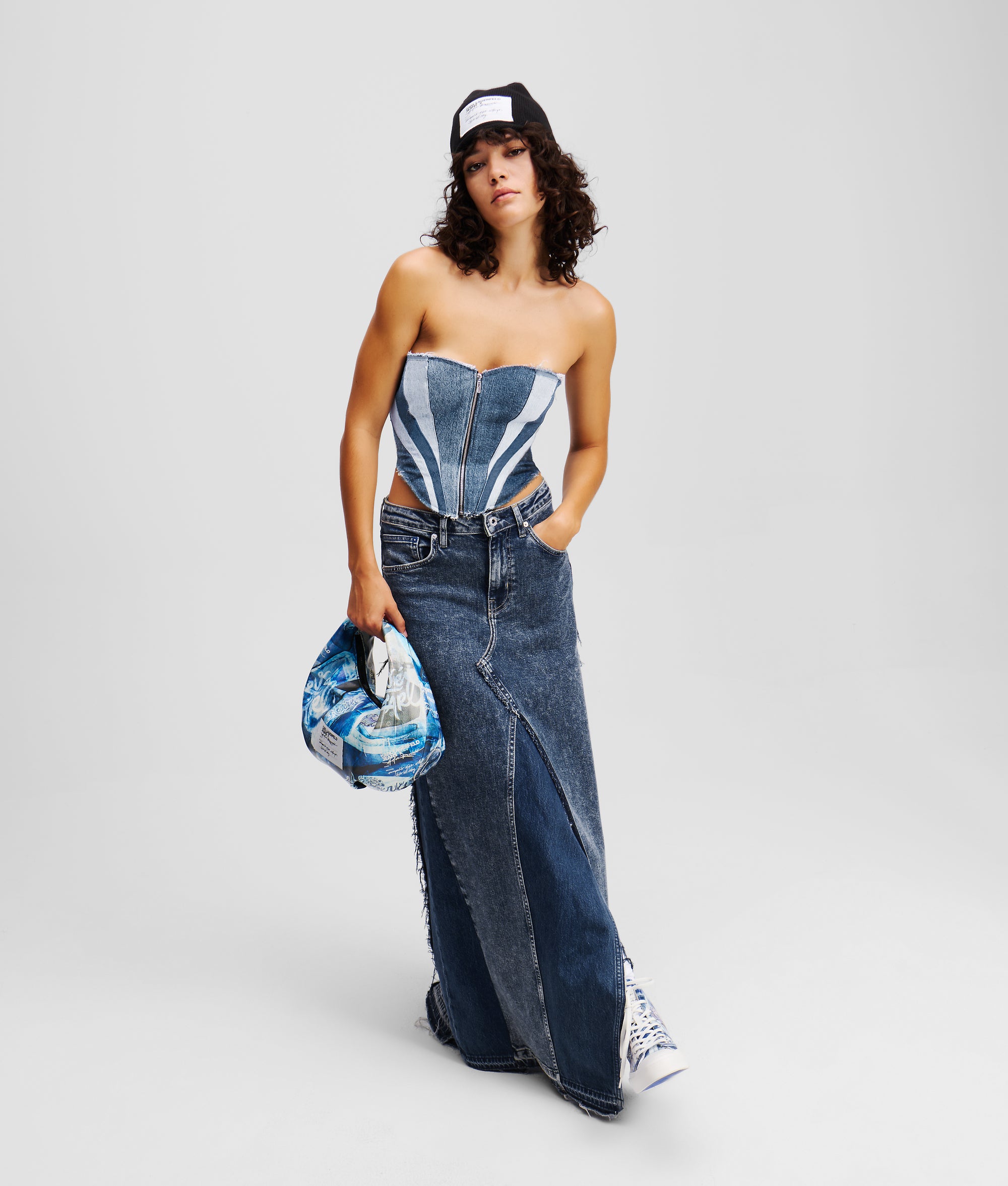 KLJ X ATELIER RESERVÉ デニム ビスチェ | パッチワーク・ブルー