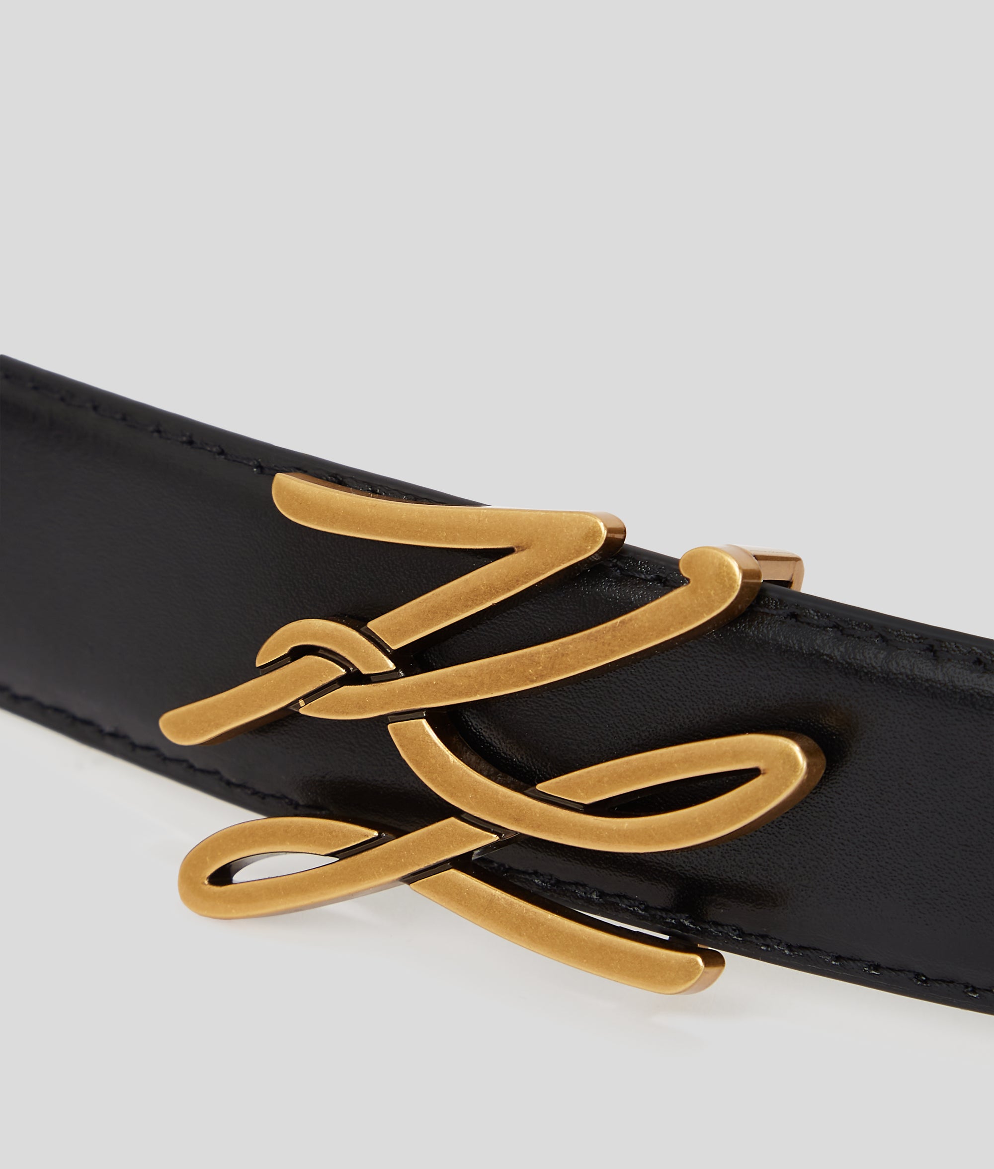 Karl Lagerfeld Black Strap with Gold Buckle Karl Lagerfeld black gold leather Laveda strappy block heels  main image 4