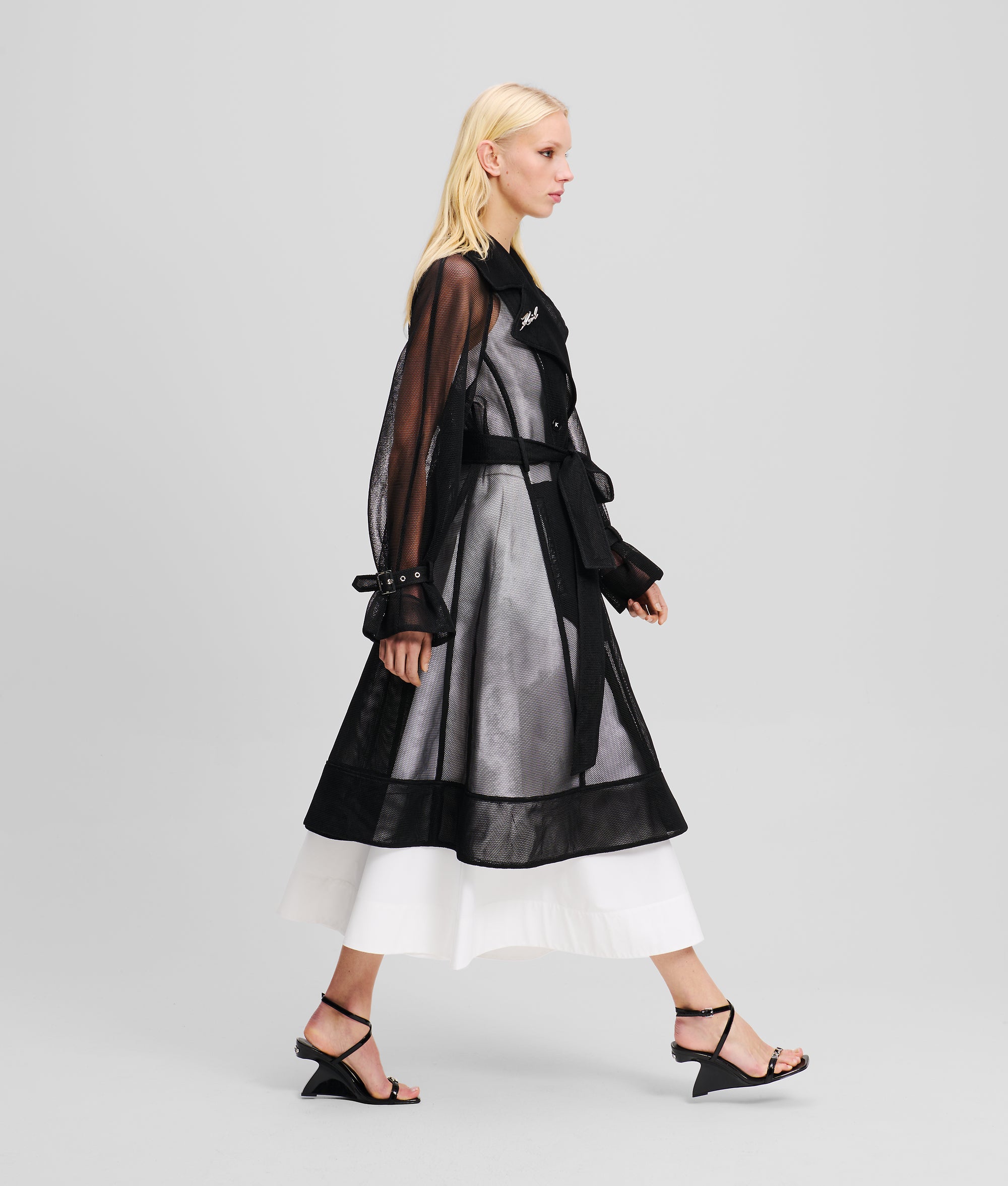 MESH TRENCH COAT | Black | Women | KARL LAGERFELD