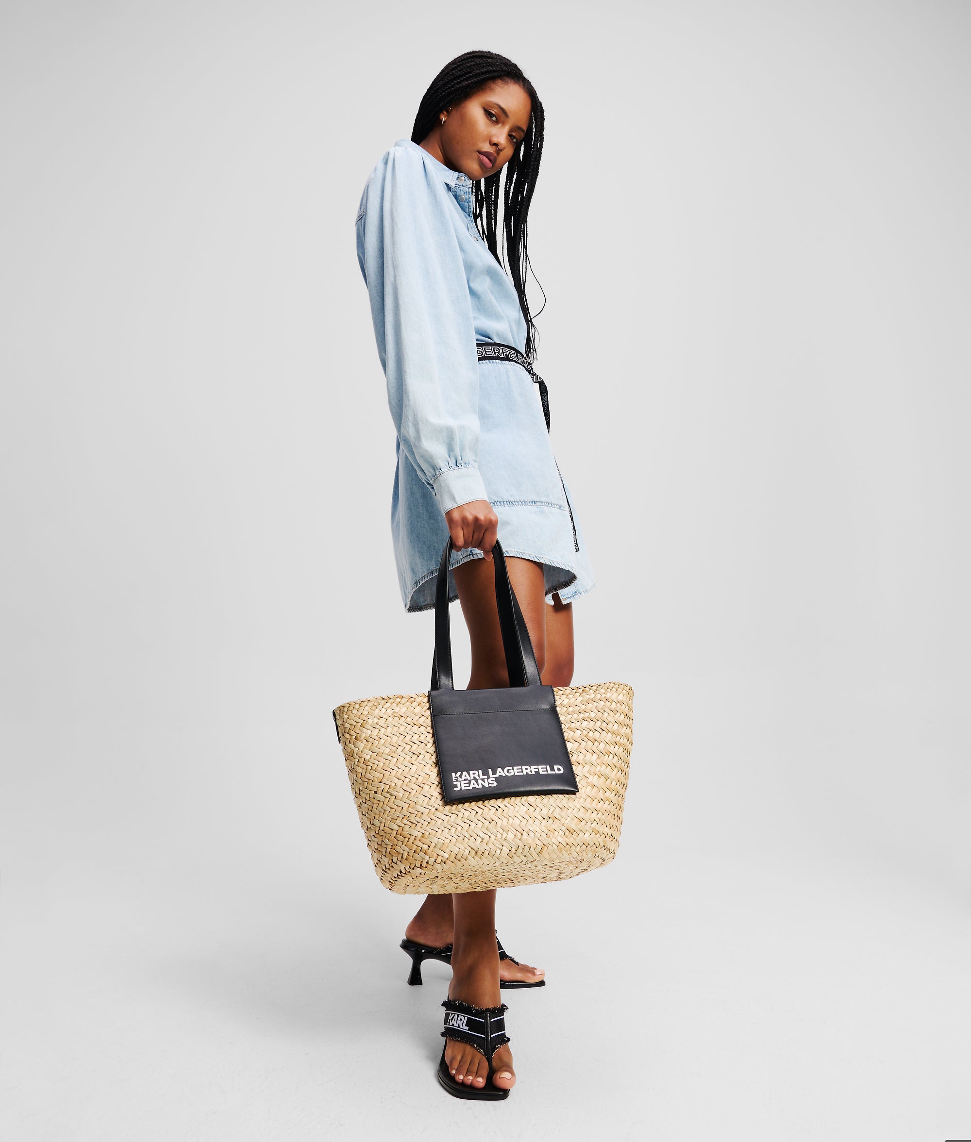RAFFIA TOTE BAG | Natural/Black | Women | KARL LAGERFELD