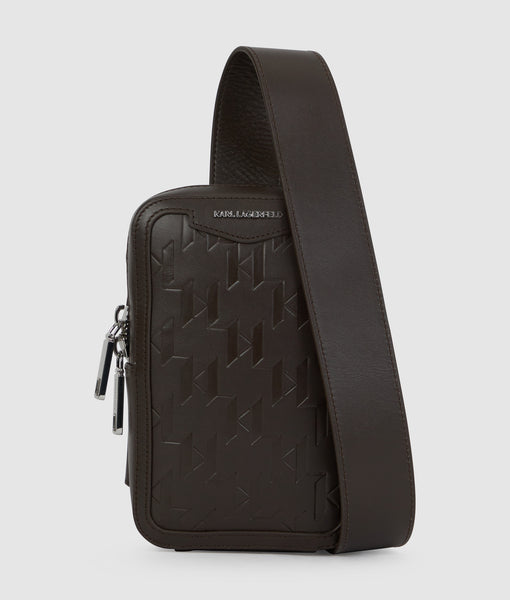 KARL LAGERFELD ブラウンレザー ビジネスバッグ K/Autograph padlock mini shoulder bag | Dark Friar Brown | Women