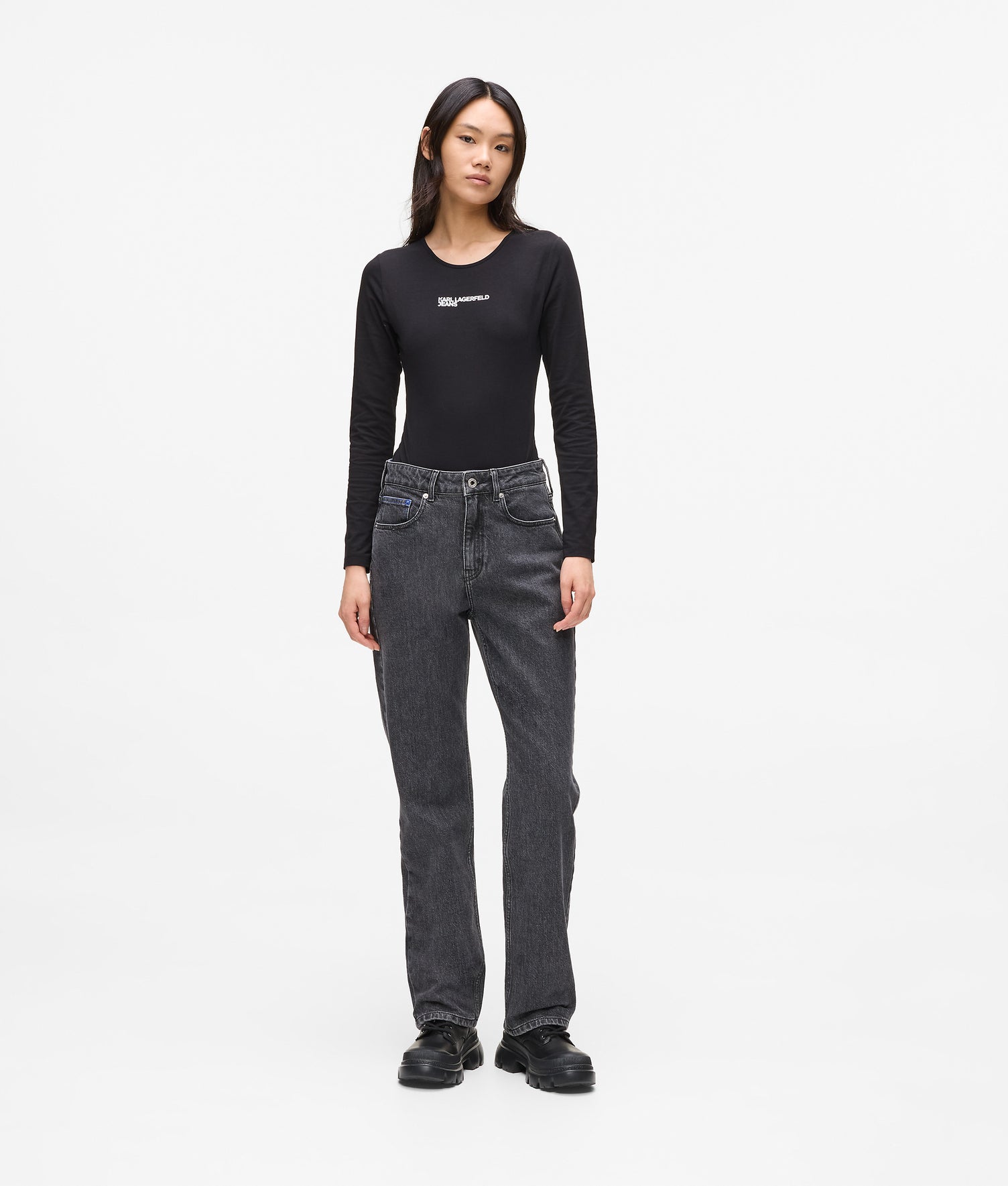 Karl Lagerfeld Paris Women's Five Pocket Raw Denim Pant – Classic Jean Fit