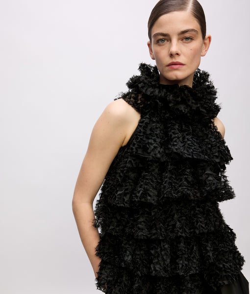 KL Studio ruffle top | Black | Women | KARL LAGERFELD