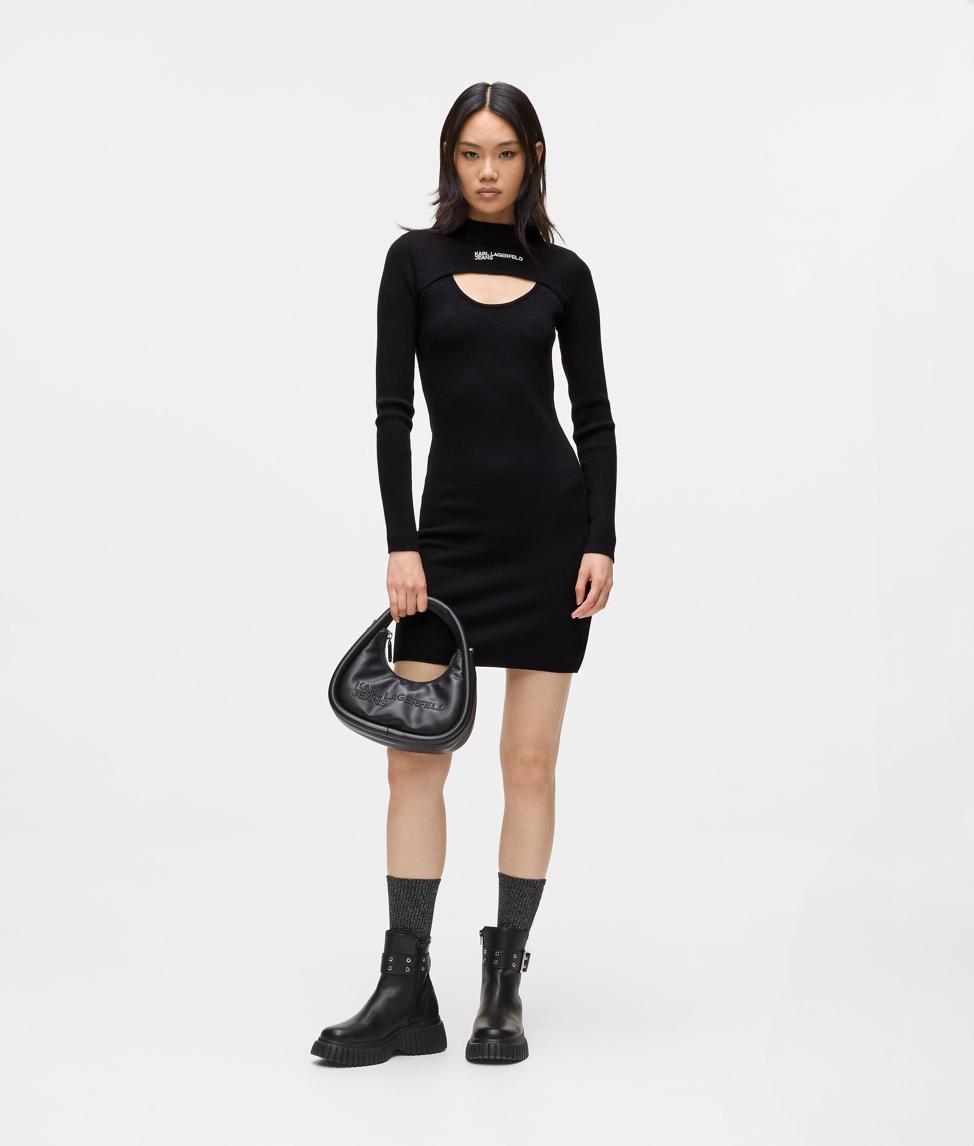 Cut out knit dress | Black | Women