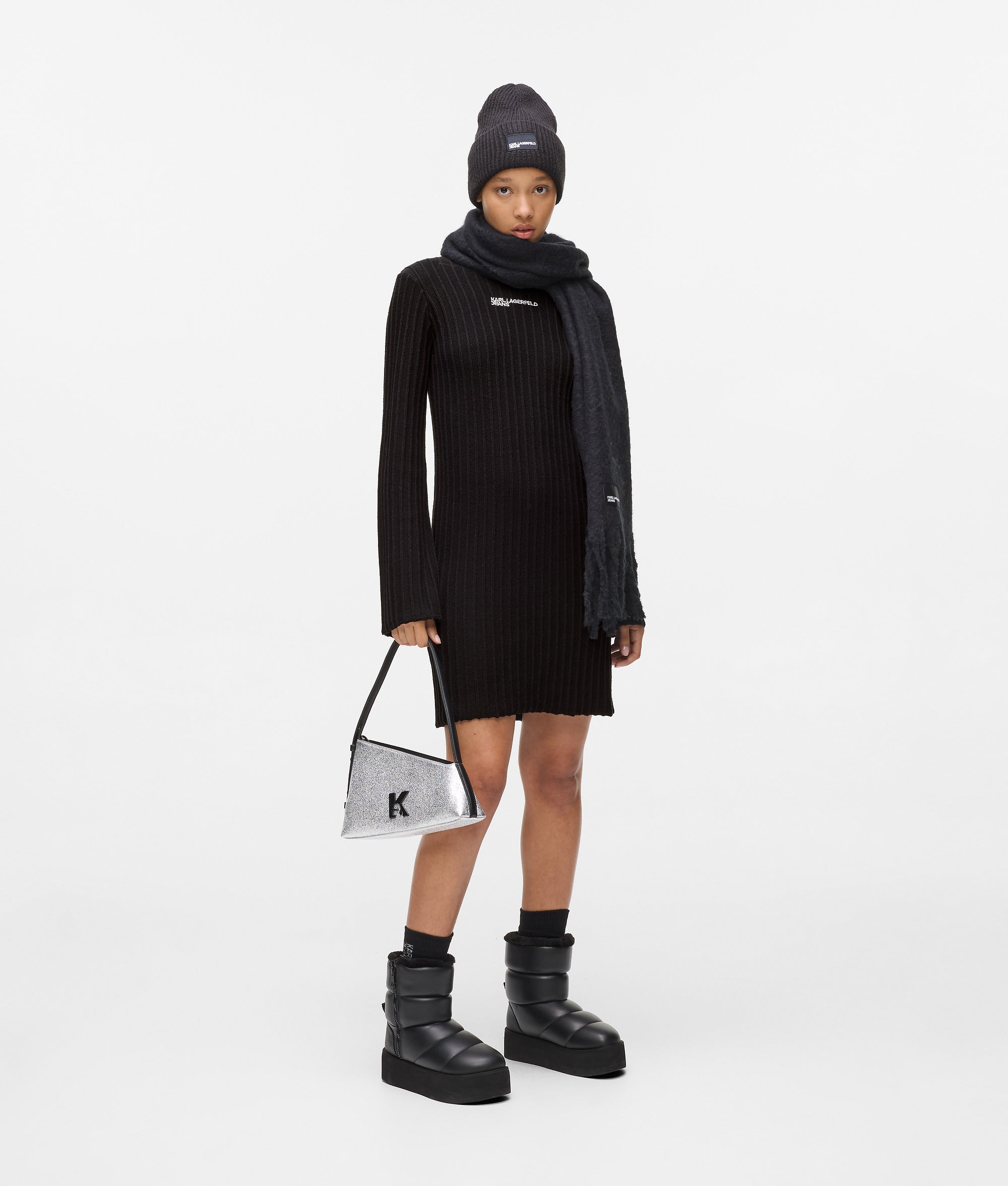 Strickkleid mit Falten Schwarz Damen KARL LAGERFELD