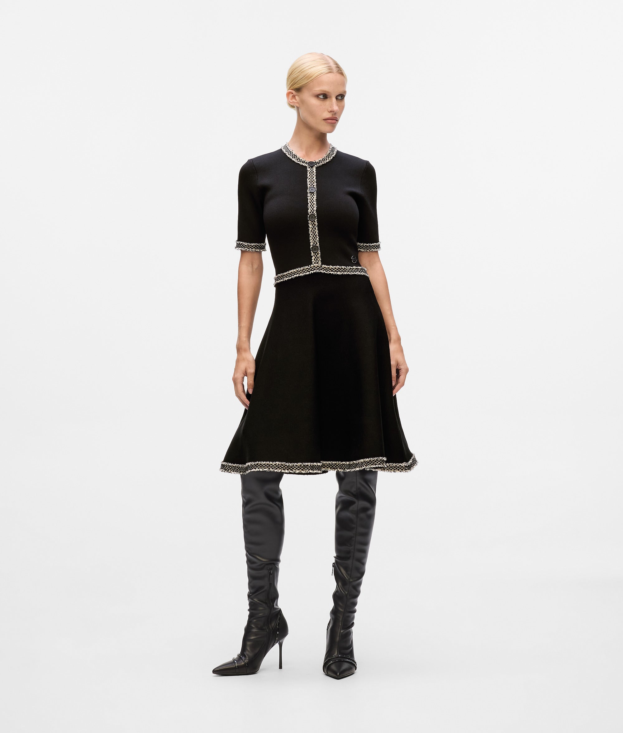 Boucl detail knit dress | Black | Women | KARL LAGERFELD | Page 1 Boucl detail knit dress | Black | Women | KARL LAGERFELD | Page 1