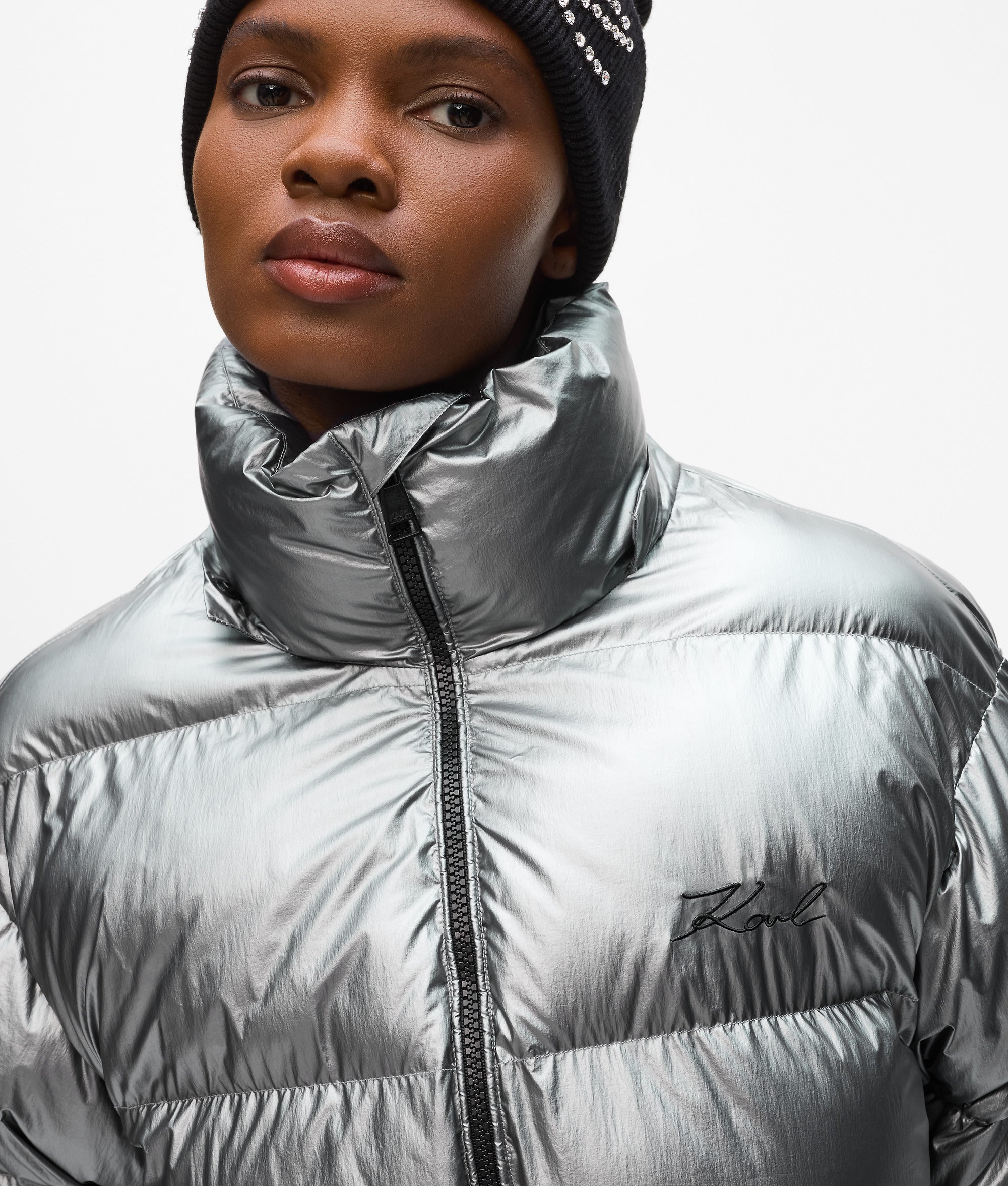 Metallic puffer jacket L