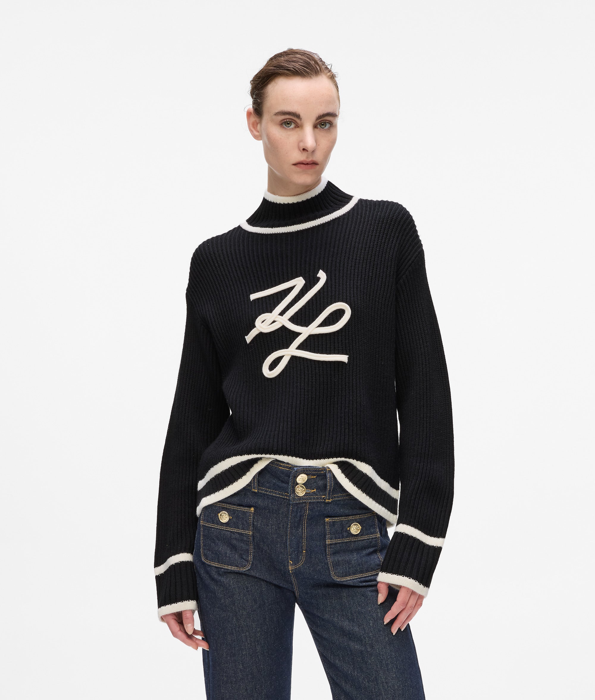 売れ筋商品|||カールラガーフェルド ニット&セーター アウター レディース Women's Contrast-Trim Sleeveless Sweater Black カールラガーフェルド レディース ニット&セーター アウター