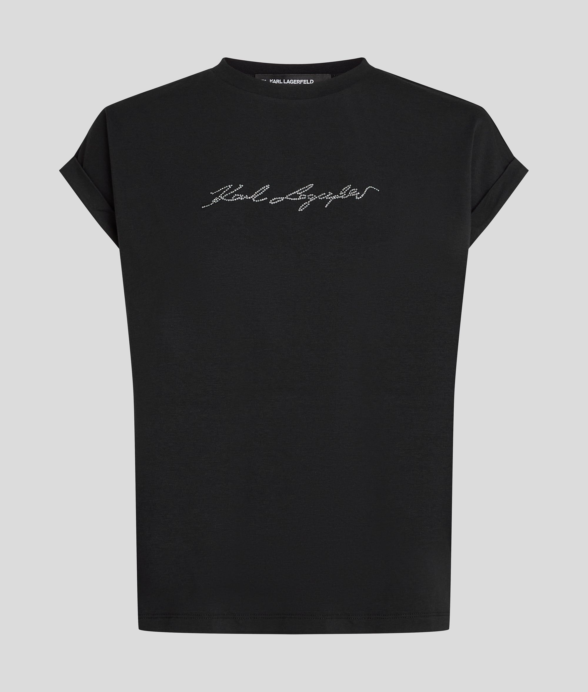 SIGNATURE T-SHIRT CON STRASS Nero Donna KARL LAGERFELD