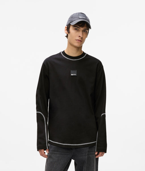Contrast stitch long-sleeved T-shirt | Black | Men | KARL LAGERFELD US