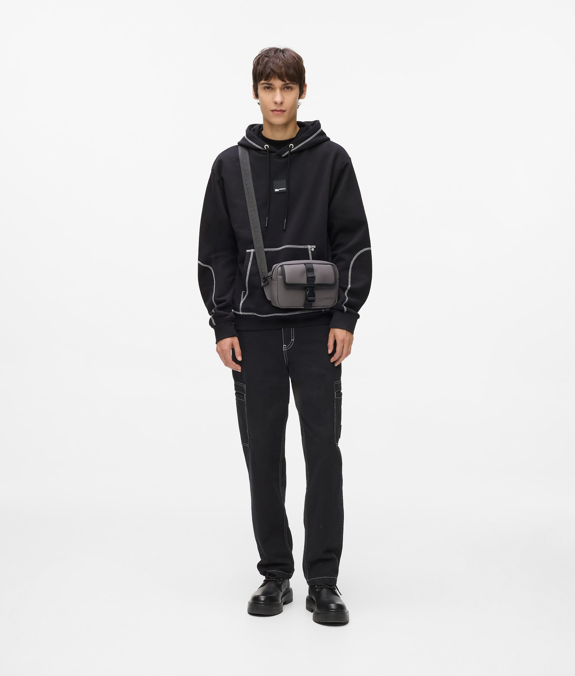 Blouson à capuche Oblique Maille de coton mélangé noir Blouson à capuche Oblique Maille de coton mélangé noir