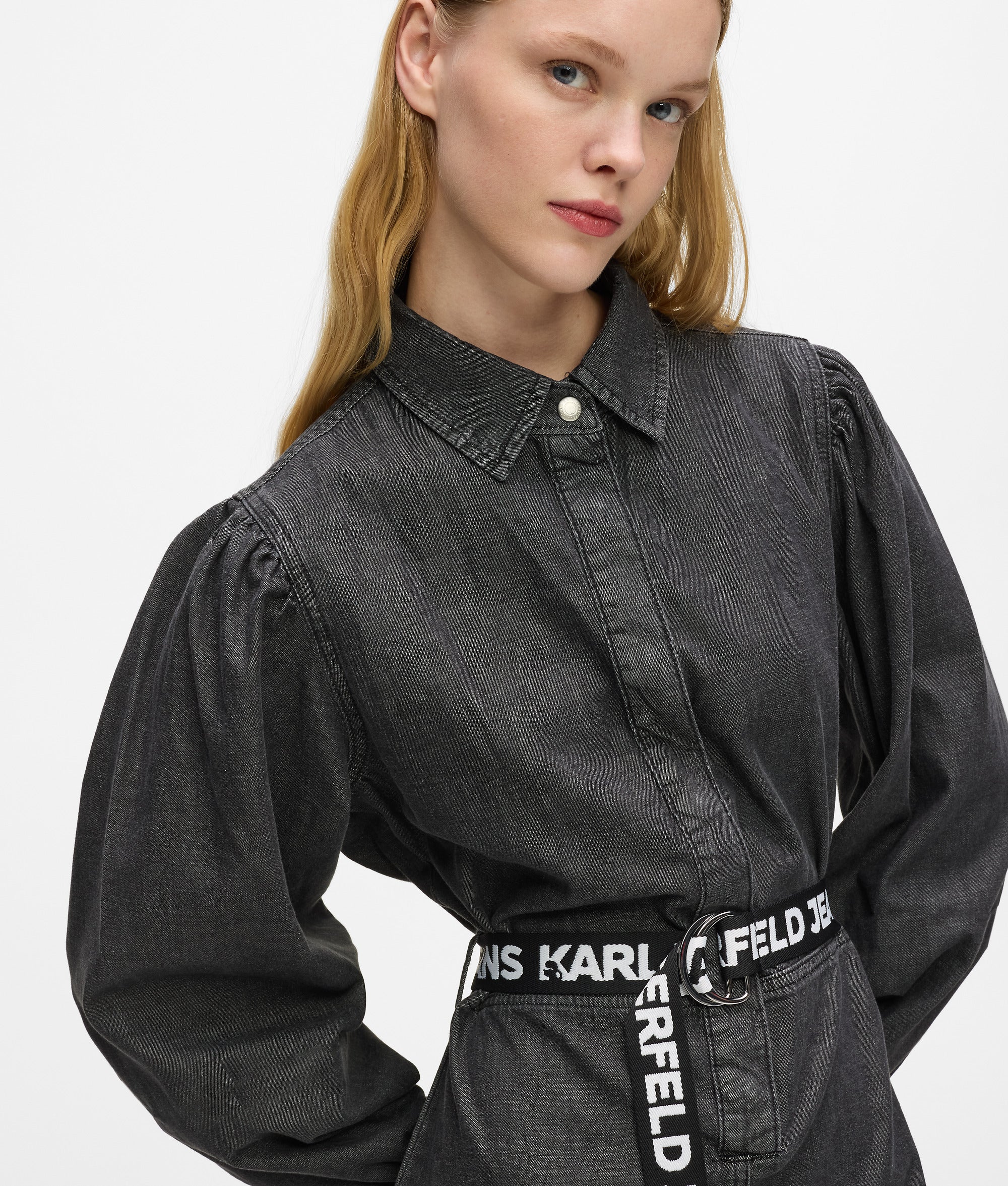black belted denim dress Karen Millen Denim Placed Studs Tie Belted Shorts Sleeve Full Midi Dress in Dark Blue