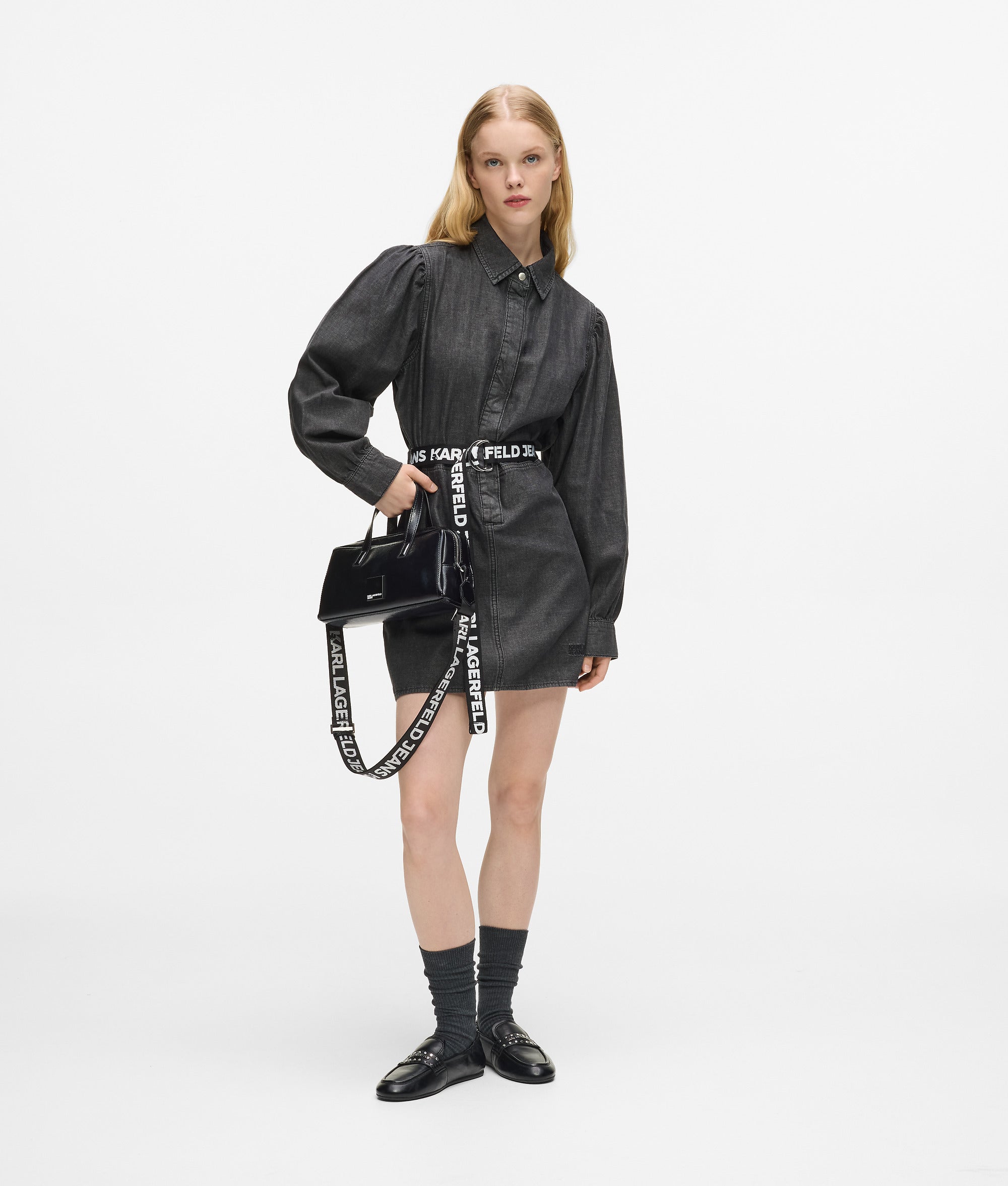 black denim belted dress Western Black Denim Belted Dress Thomas and Rye
