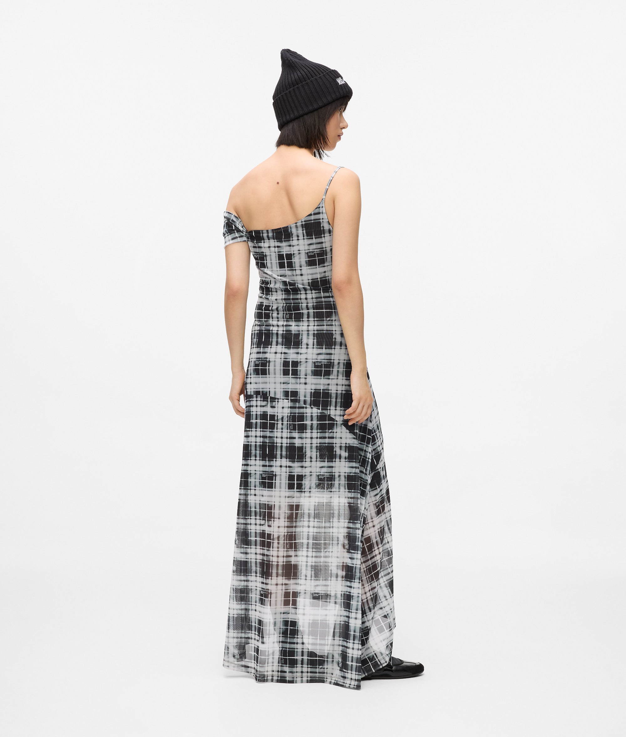 Checked mesh maxi dress | Bleached Check Black All Over Print | Women